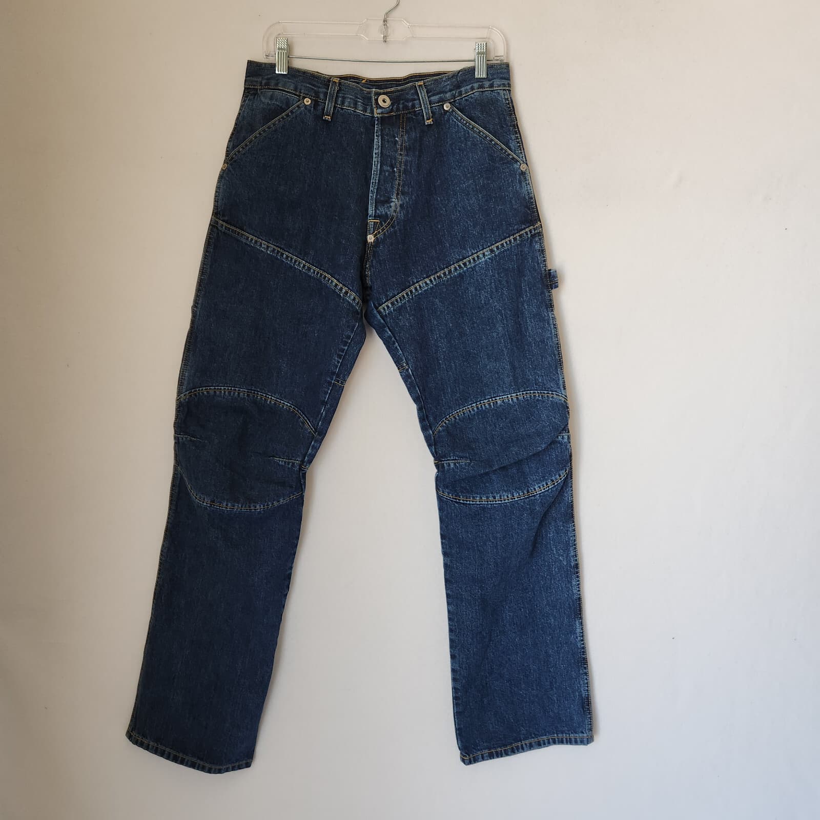 JNCO Made in USA Moto Jeans Knee Pads Button-Fly Utility Pocket Blue Men's 30x30 - Thumbnail 3