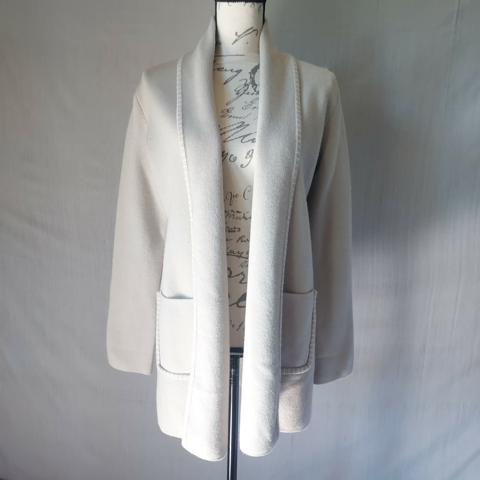 MAGASCHONI Open Front Cardigan Long Sleeve Pocket Beige Viscose Blend Women Sz.S - Thumbnail 2