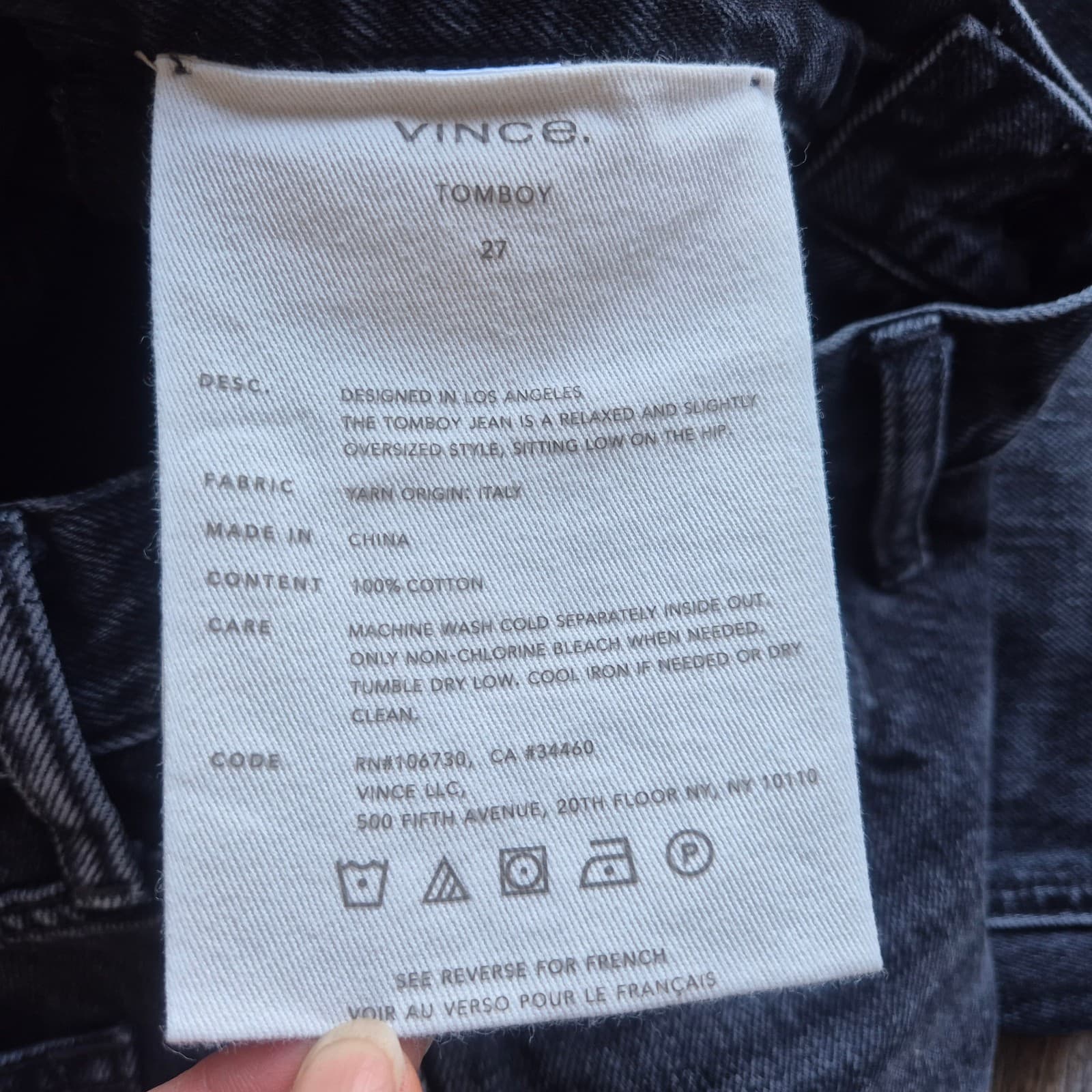 Vince Tomboy Relaxed Fit Jeans Italian Cotton Medium Washed Black Women's 27 - Thumbnail 12
