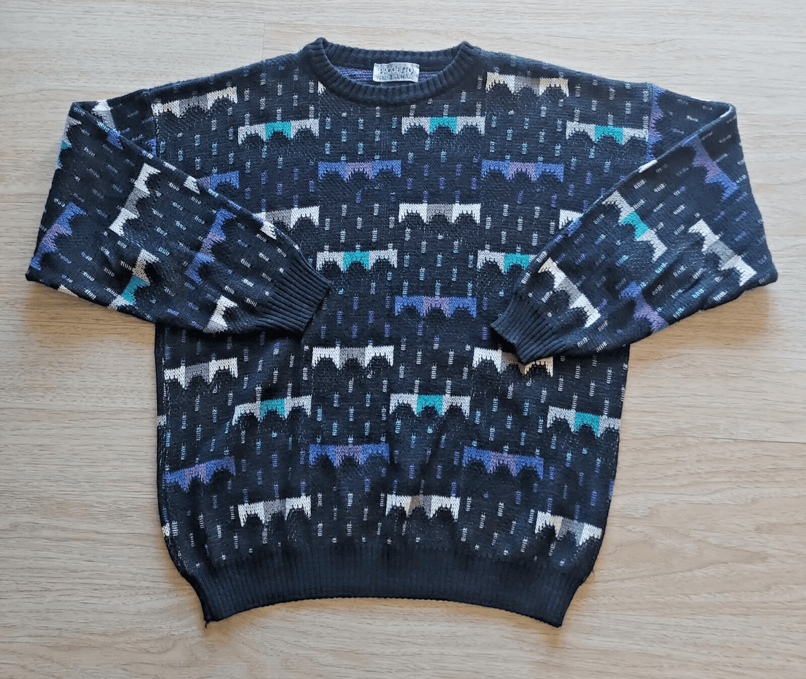 Vintage Progetto Crew Neck Sweater Cotton Blend Multicolor Men XL Made in Italy