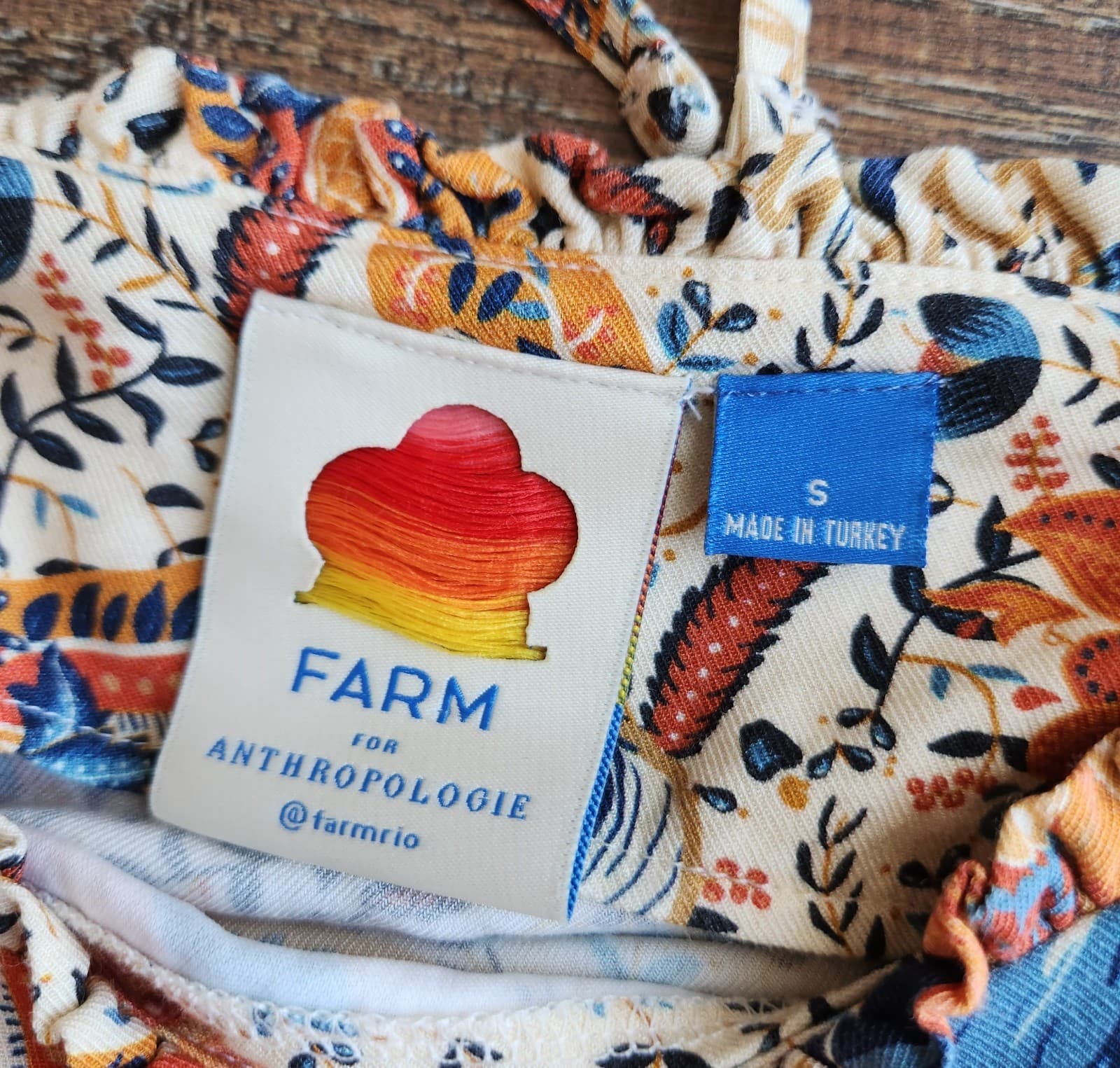 Farm Rio Anthropologie Bambina Floral Smock Waist Cropped Top Square Neck Sz.S - Thumbnail 8