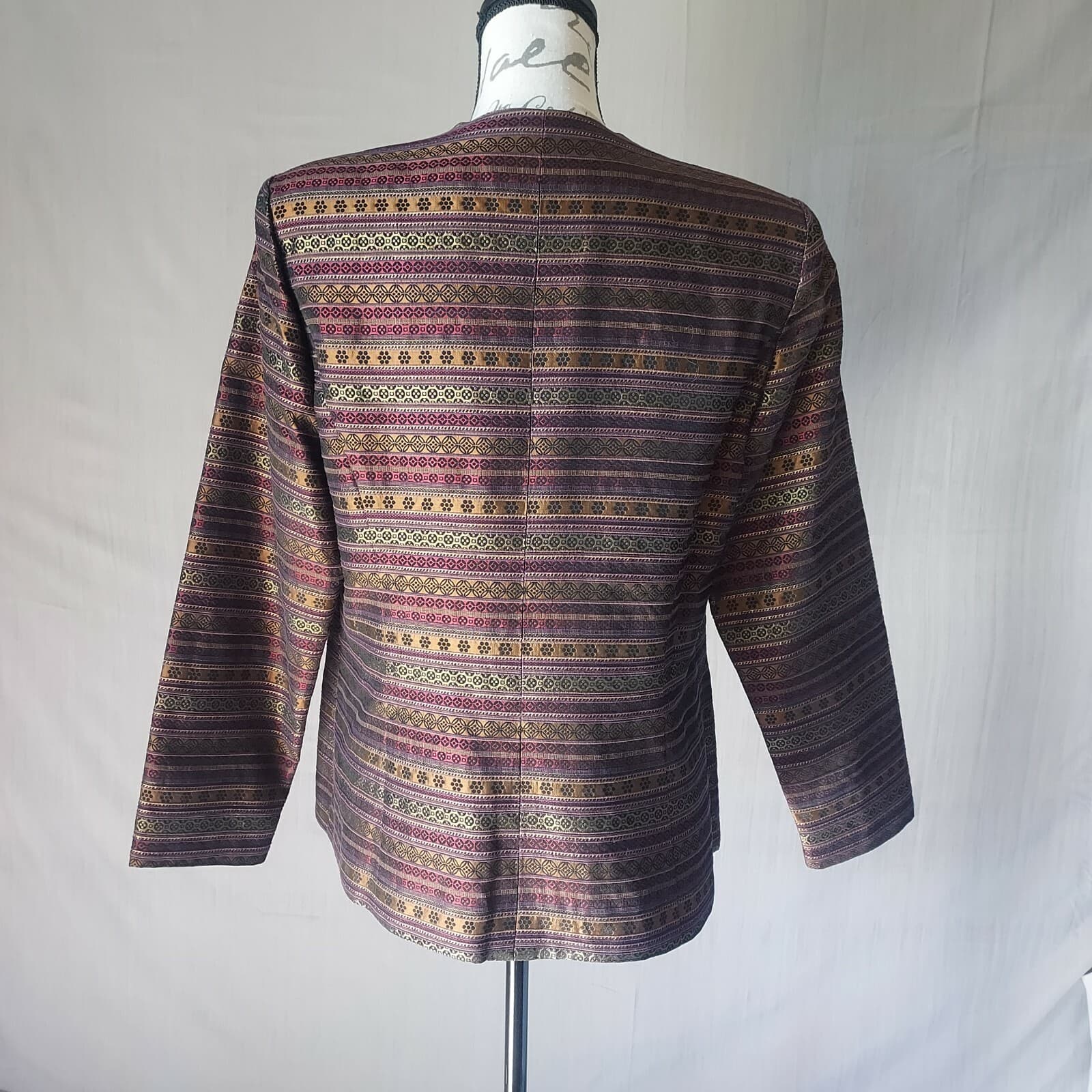 Karen Miller NY Open Front Evening Jacket Geo-Printed Metallic Brown Women 12 - Thumbnail 5