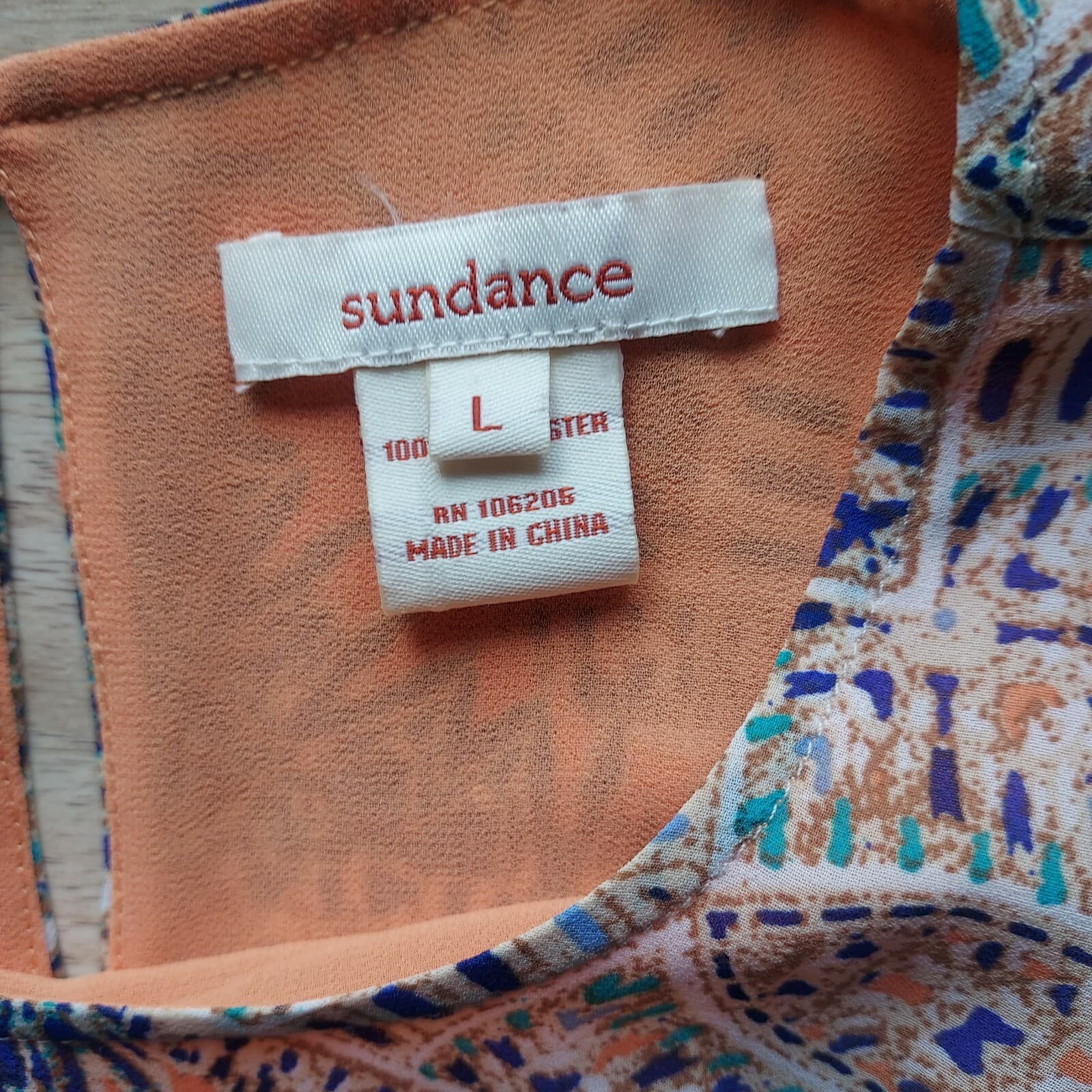 Sundance Dionna Chiffon Hi-Low Sheath Dress Sleeveless Geo-Printed Orange Sz.L - Thumbnail 10