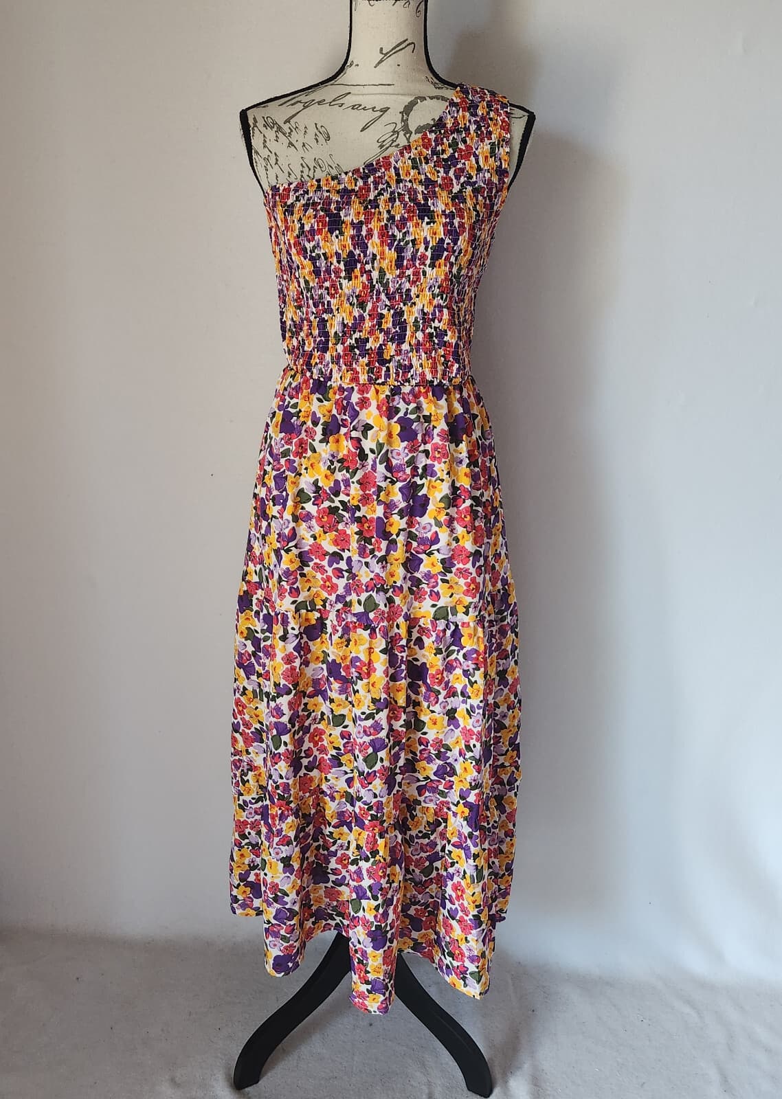 BTFBM Romantic Floral Smocked One-Shoulder Maxi Party Summer Sundress Tiered M - Thumbnail 4