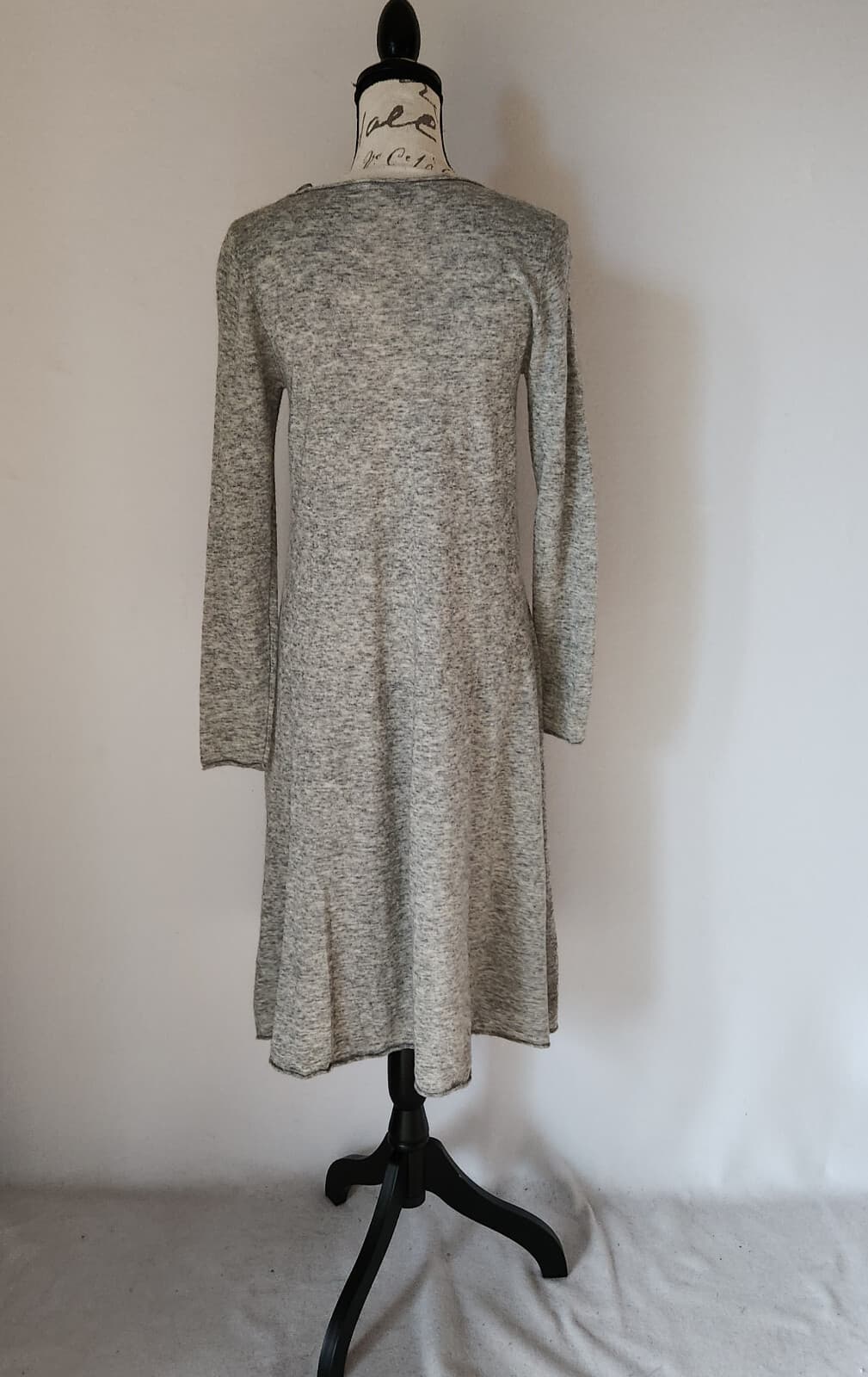 ZARA Wool Alpaca Midi Dress Limited Edition Long Sleeve Scoop Neck Grey Sz.L - Thumbnail 5