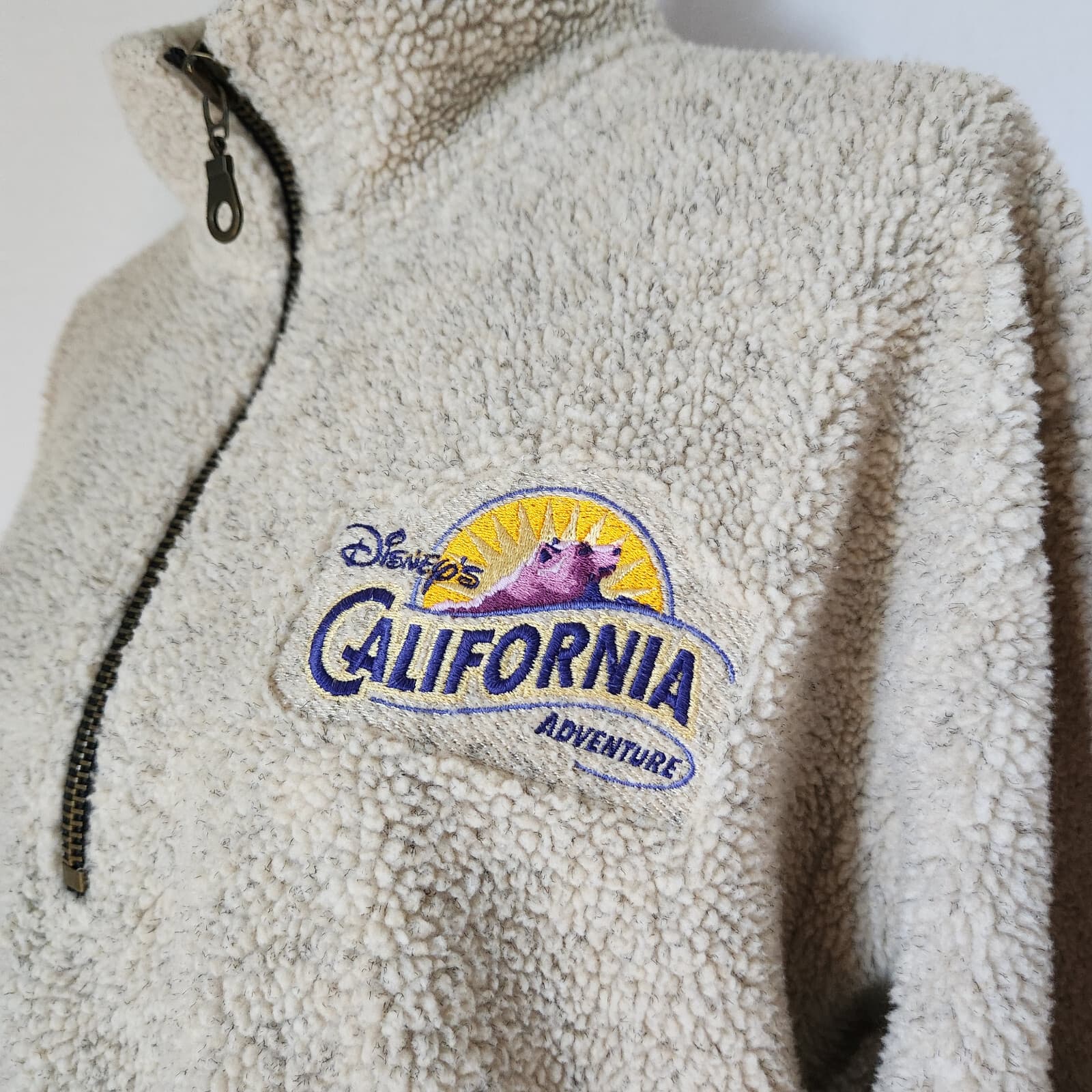 Disney Land x Camp David California Fleece Jacket Quarter Zip Pocket Beige Sz.M - Thumbnail 3