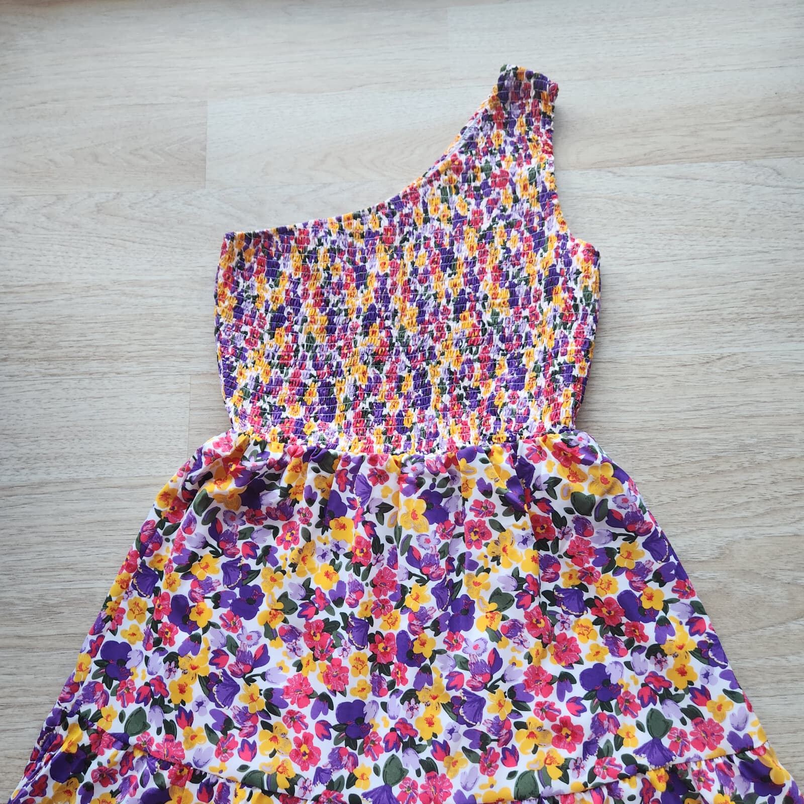 BTFBM Romantic Floral Smocked One-Shoulder Maxi Party Summer Sundress Tiered M - Thumbnail 9