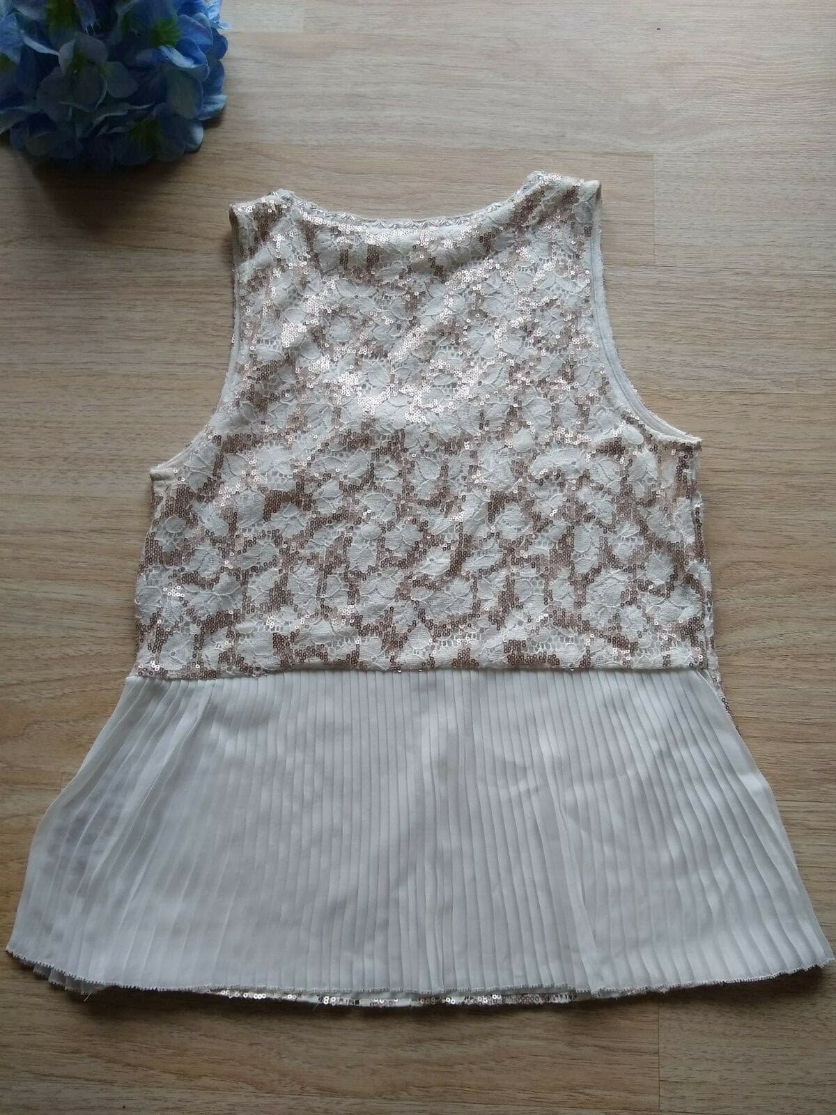 Meadow & Rue Anthropologie Lace Knit Chiffon Top Sleeveless Embellished Cream S - Thumbnail 5
