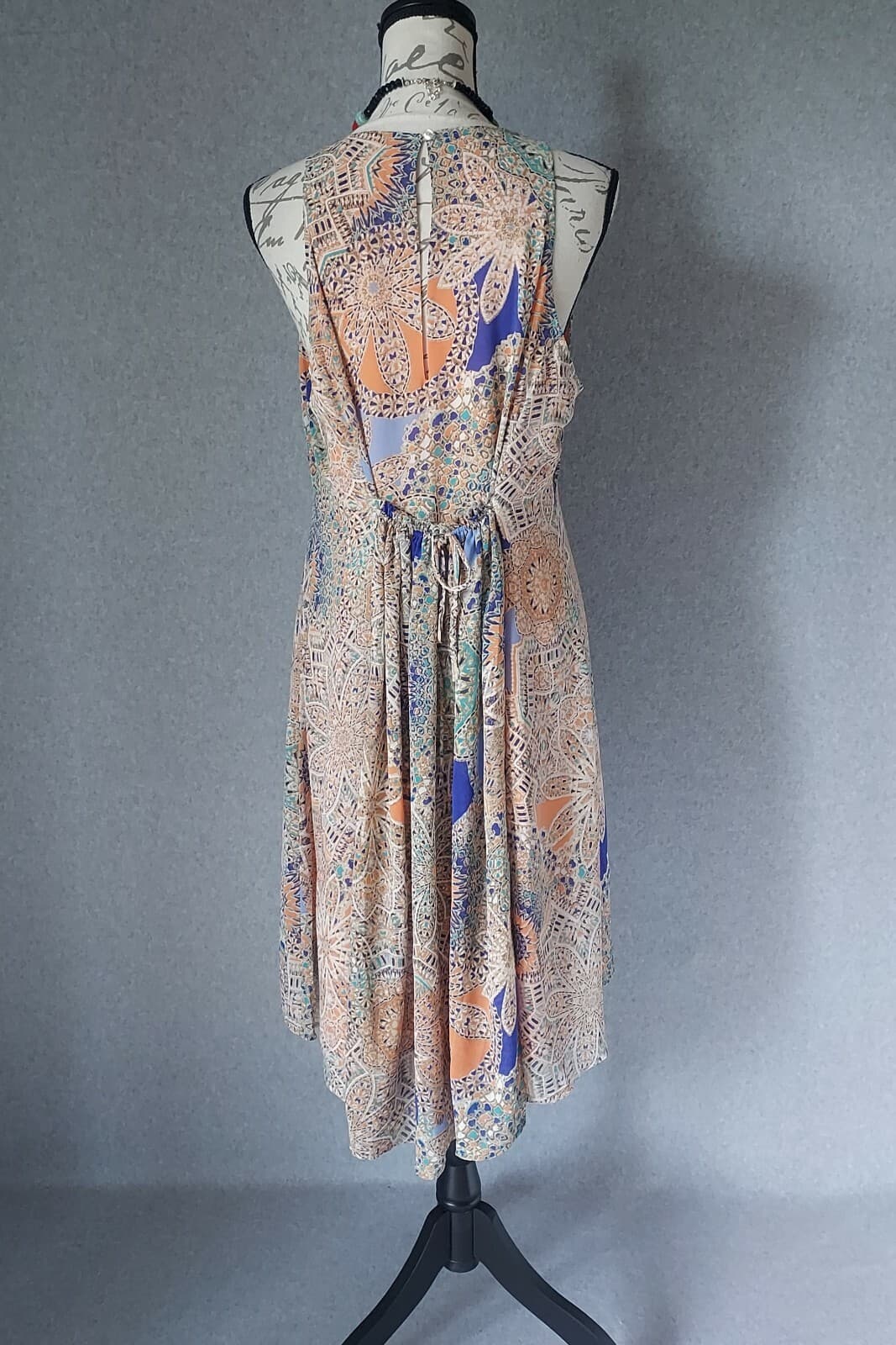 Sundance Dionna Chiffon Hi-Low Sheath Dress Sleeveless Geo-Printed Orange Sz.L - Thumbnail 5