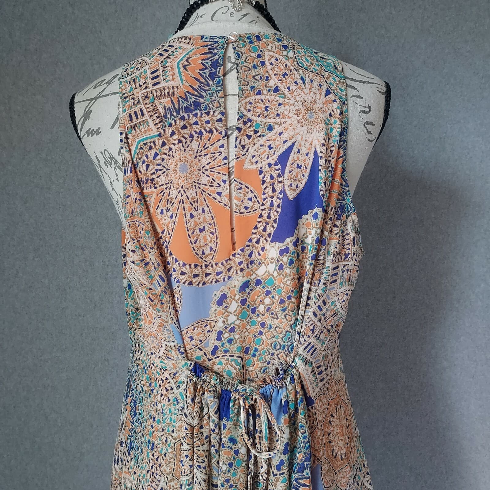 Sundance Dionna Chiffon Hi-Low Sheath Dress Sleeveless Geo-Printed Orange Sz.L - Thumbnail 6