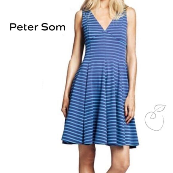 Peter Som Design Nation Knit Stripe Mini Dress Sleeveless V-Neck Blue Women Sz.4 - Thumbnail 3