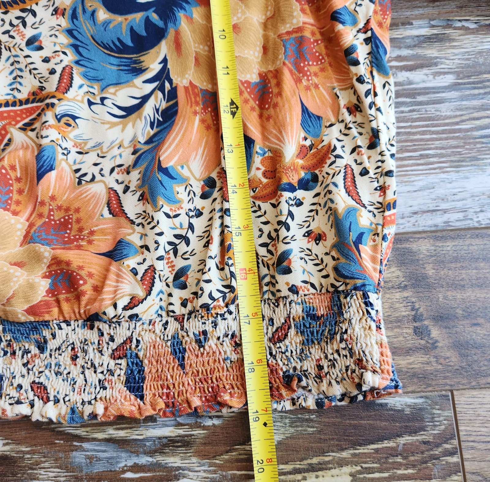 Farm Rio Anthropologie Bambina Floral Smock Waist Cropped Top Square Neck Sz.S - Thumbnail 14
