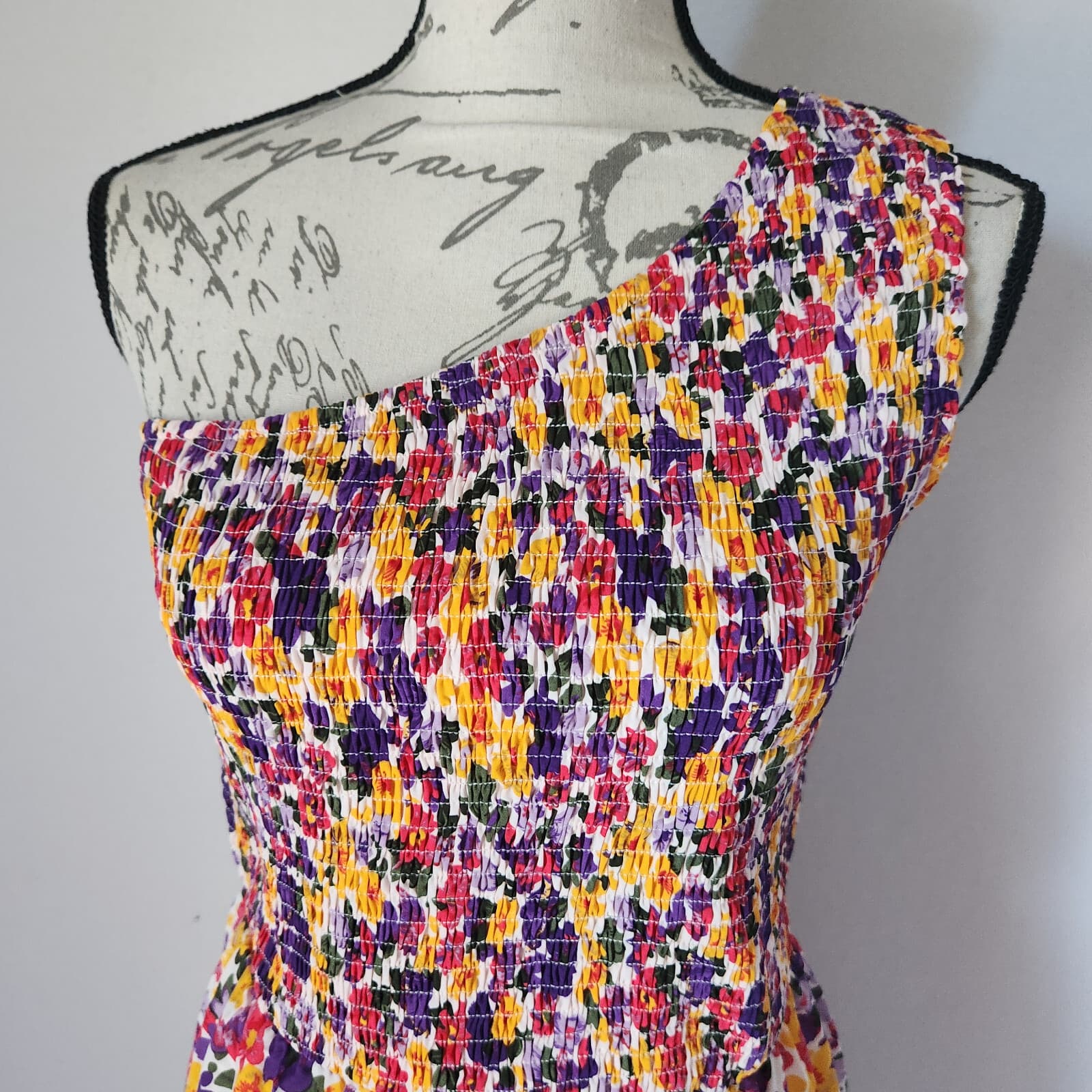 BTFBM Romantic Floral Smocked One-Shoulder Maxi Party Summer Sundress Tiered M - Thumbnail 5