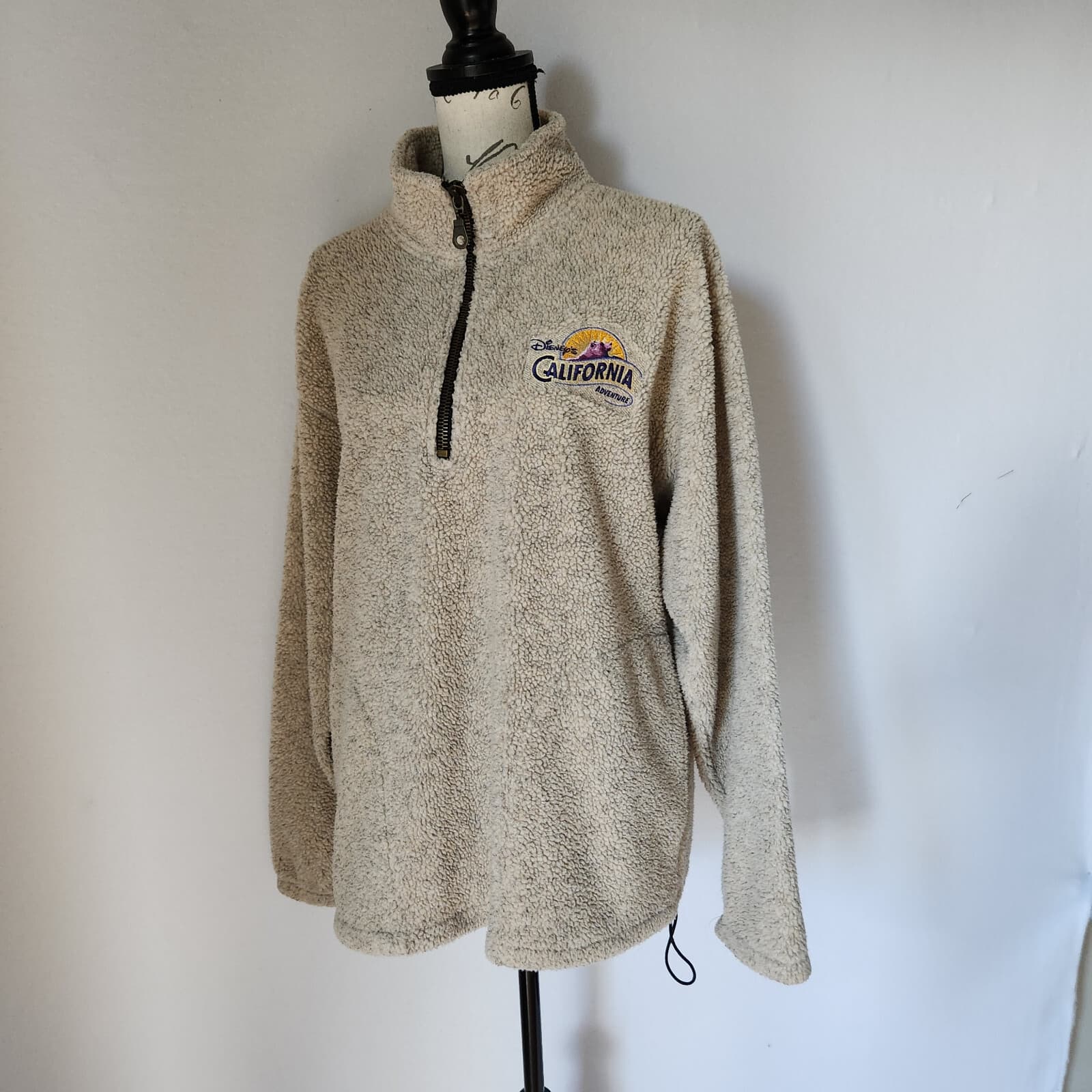 Disney Land x Camp David California Fleece Jacket Quarter Zip Pocket Beige Sz.M - Thumbnail 2