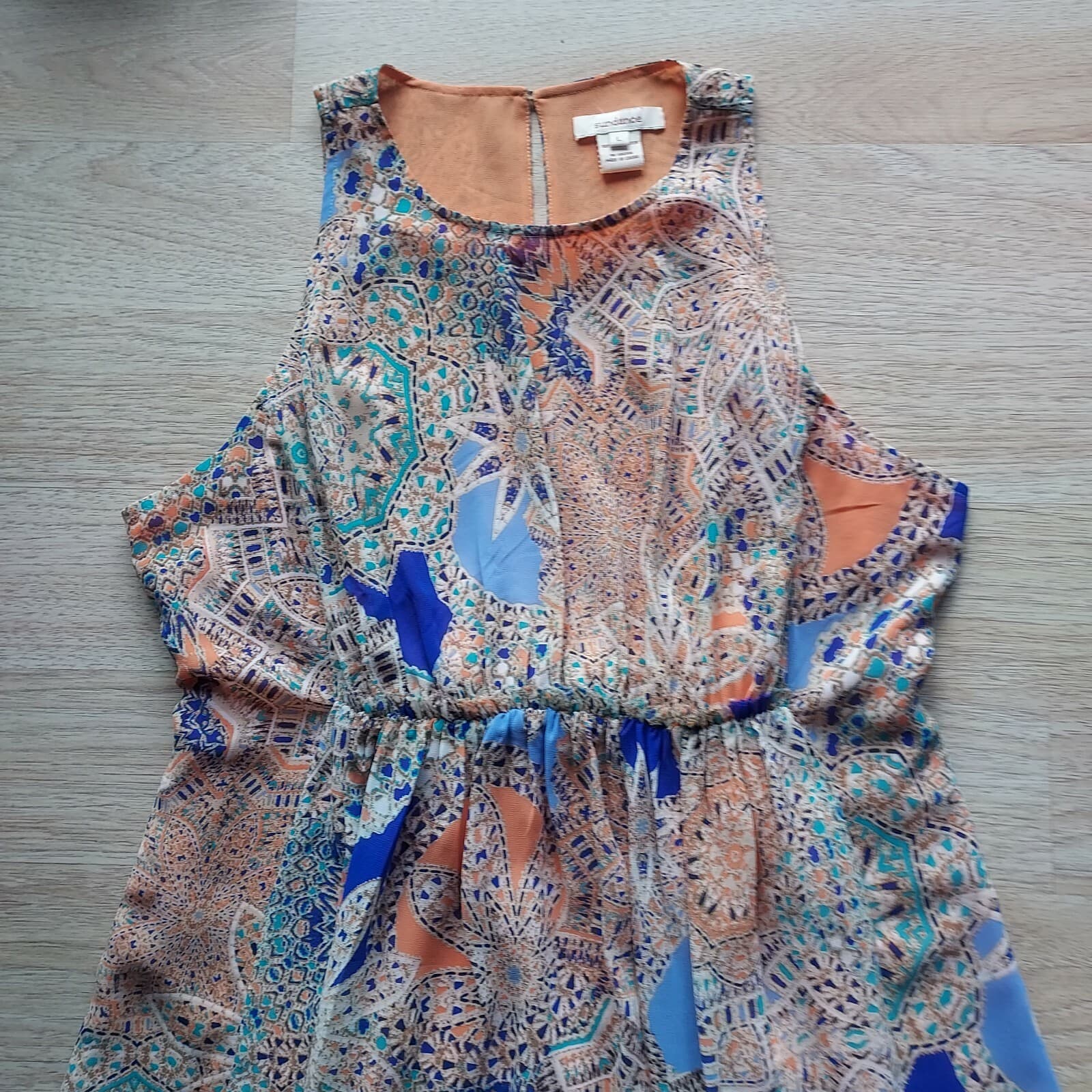 Sundance Dionna Chiffon Hi-Low Sheath Dress Sleeveless Geo-Printed Orange Sz.L - Thumbnail 9