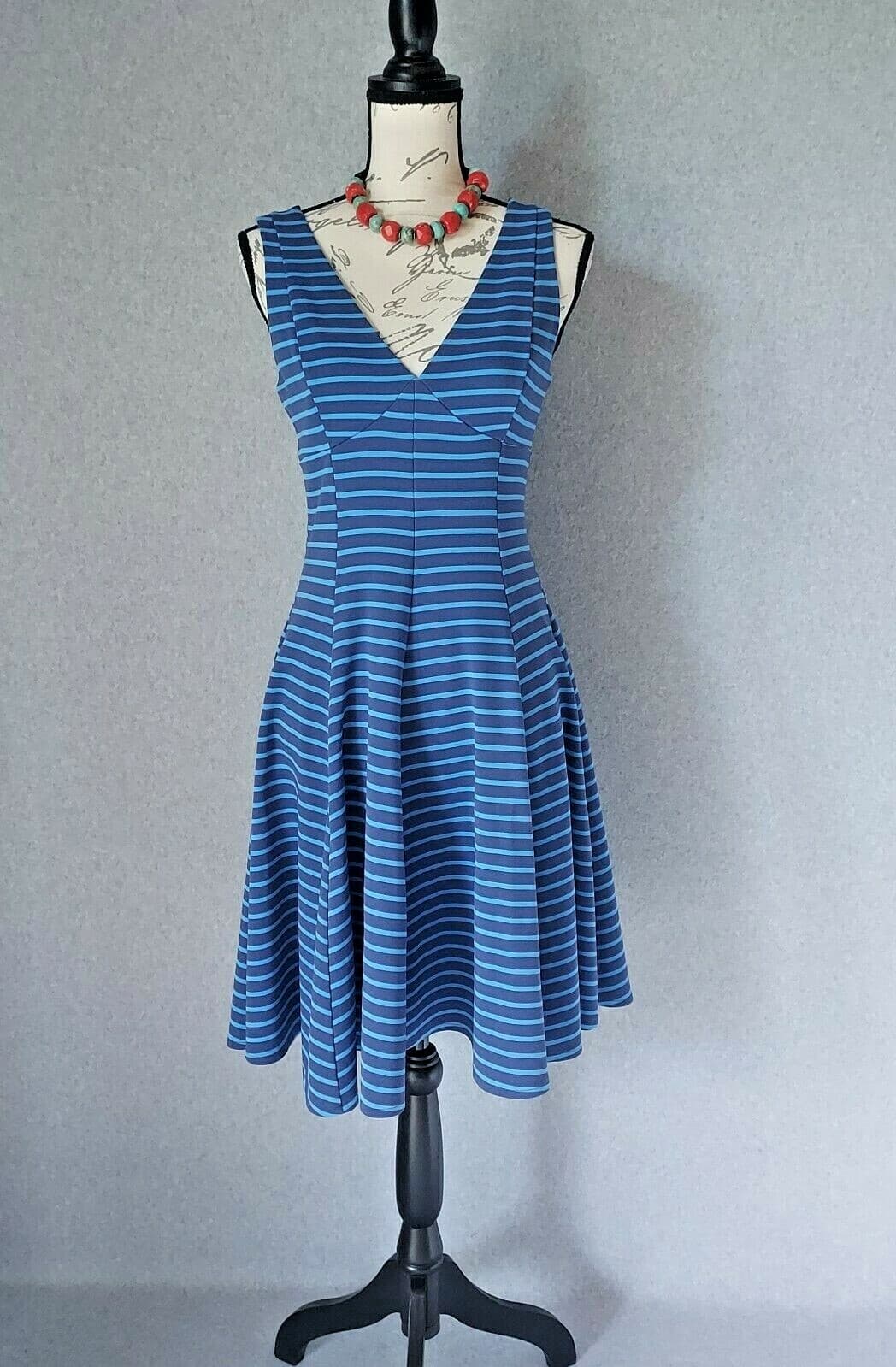 Peter Som Design Nation Knit Stripe Mini Dress Sleeveless V-Neck Blue Women Sz.4