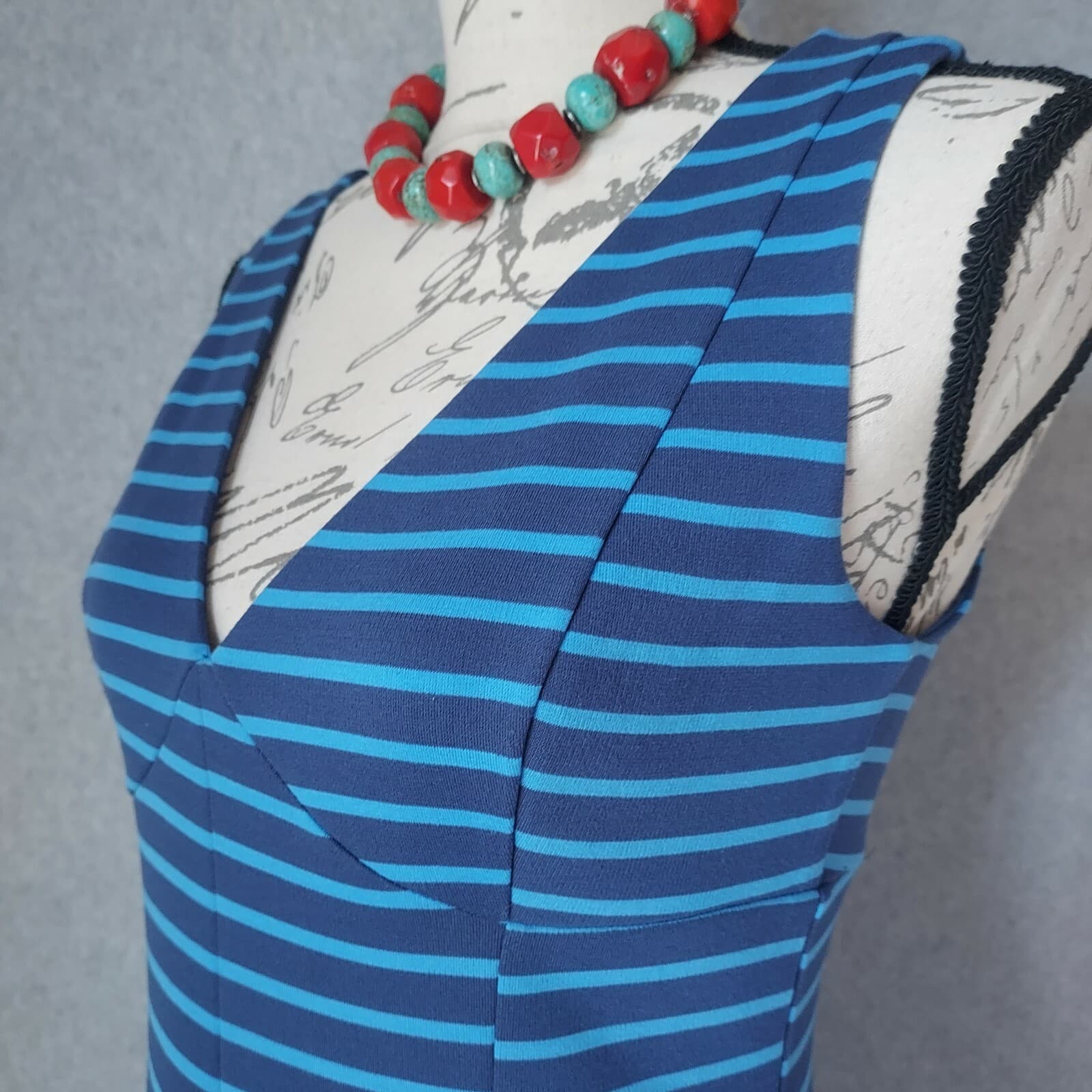 Peter Som Design Nation Knit Stripe Mini Dress Sleeveless V-Neck Blue Women Sz.4 - Thumbnail 2
