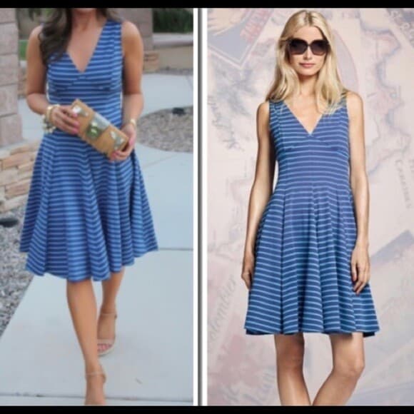 Peter Som Design Nation Knit Stripe Mini Dress Sleeveless V-Neck Blue Women Sz.4 - Thumbnail 4