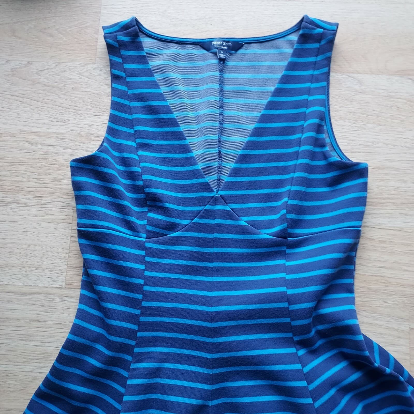 Peter Som Design Nation Knit Stripe Mini Dress Sleeveless V-Neck Blue Women Sz.4 - Thumbnail 6