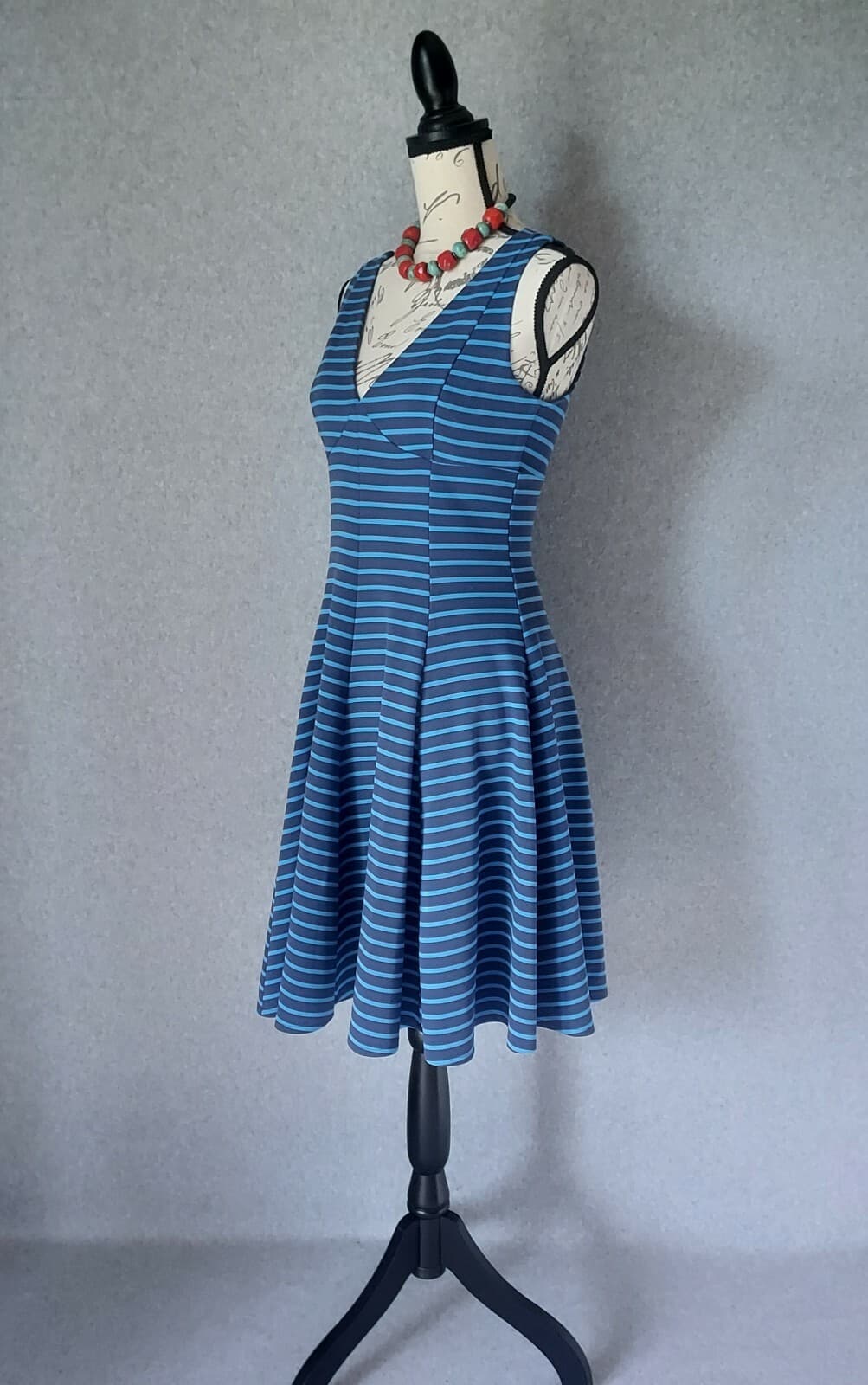 Peter Som Design Nation Knit Stripe Mini Dress Sleeveless V-Neck Blue Women Sz.4 - Thumbnail 7