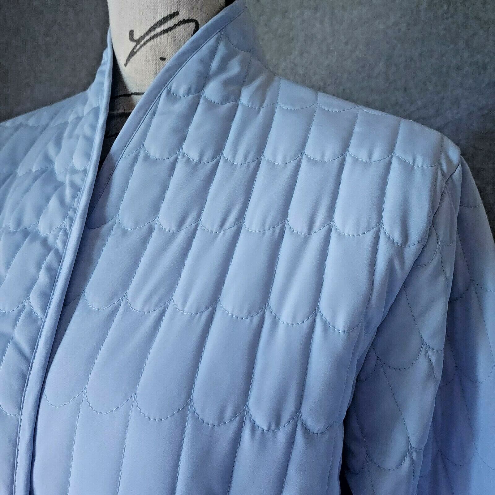 I.Magnin Quilted Nightgown Button-Down Long Sleeve Lined Pocket Blue Women Sz.M - Thumbnail 2