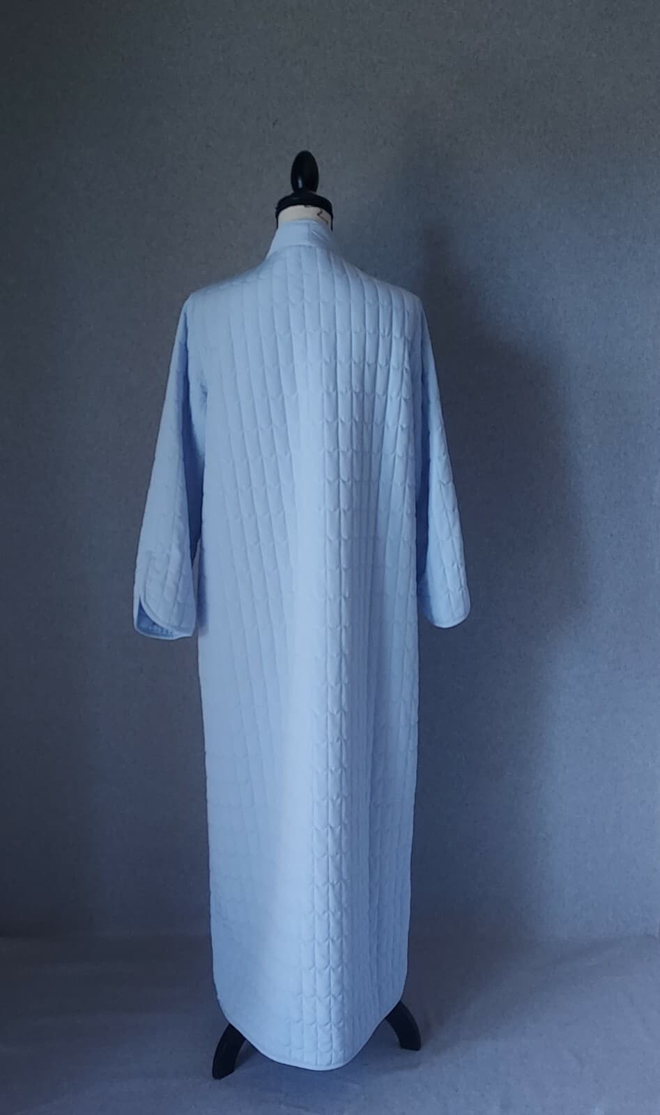 I.Magnin Quilted Nightgown Button-Down Long Sleeve Lined Pocket Blue Women Sz.M - Thumbnail 5