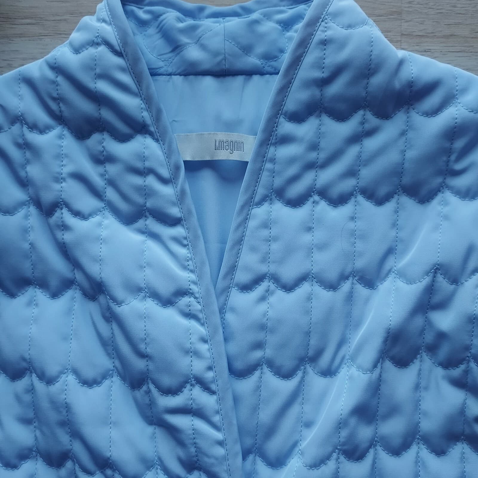 I.Magnin Quilted Nightgown Button-Down Long Sleeve Lined Pocket Blue Women Sz.M - Thumbnail 9