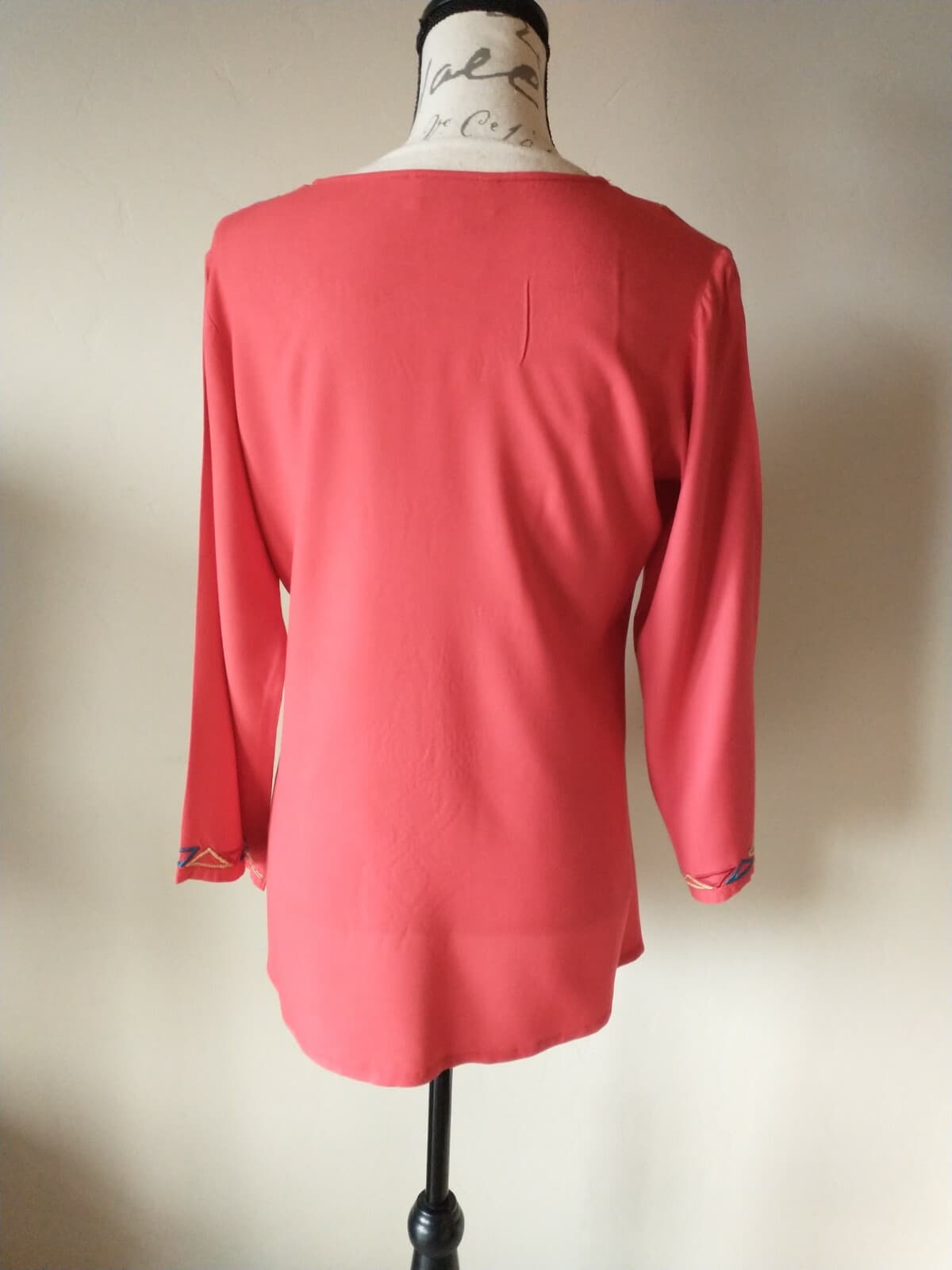 Scully Women Cotton Embroidered Tunic Top Long Sleeve Scoop Neck Red Sz.L - Thumbnail 4