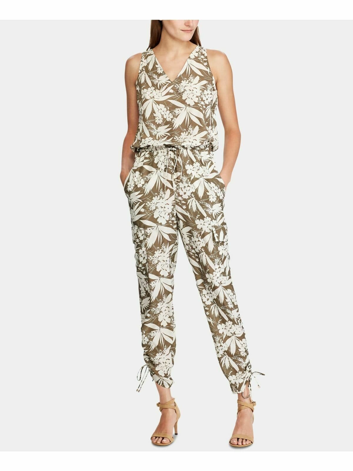 NWT LAUREN RALPH LAUREN Neila Green Cargo Ruched Jumpsuit Sleeveless Sz.6 $225