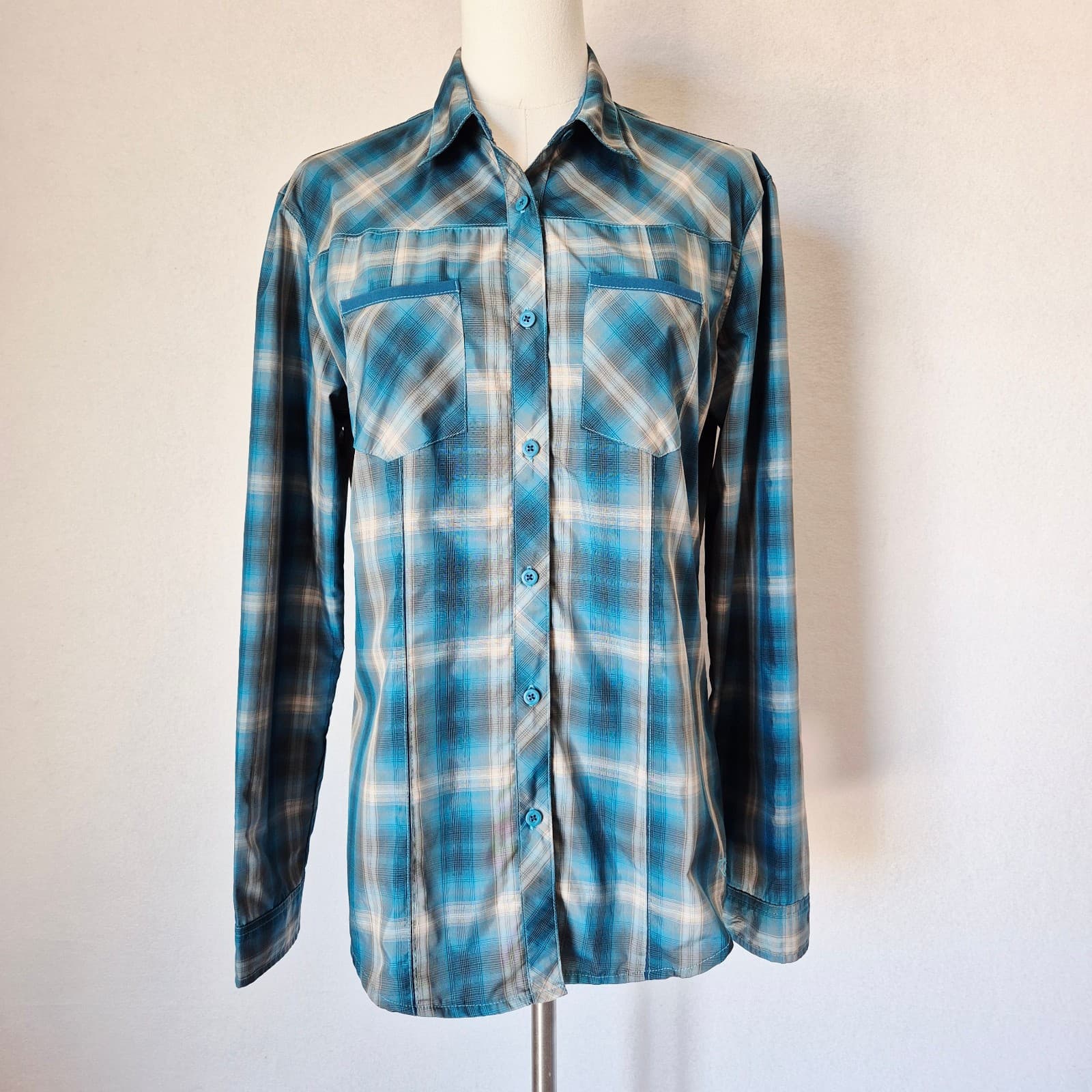 KUHL Outdoor Camping Button-Up Shirt Blue Plaid Long Sleeve Pocket Women's M - Thumbnail 4