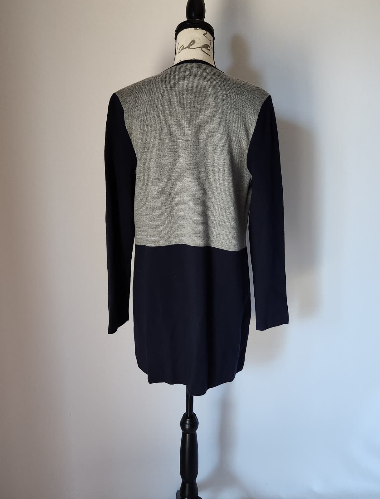 EUC Talbots Merino Wool Blend Open Long-Cardigan Sweater Colorblock Grey Blue LP - Thumbnail 8