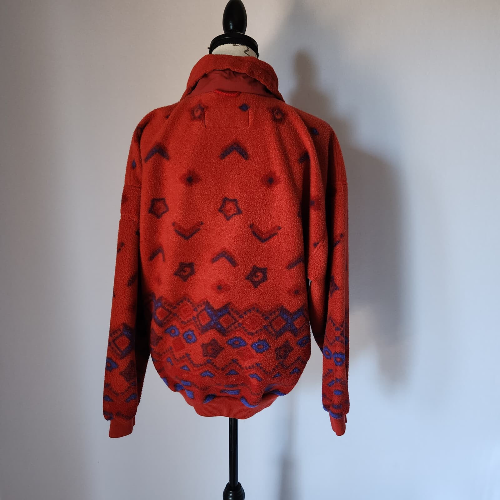 Vintage Schoffel Finest Polarfleec Aztec Pullover Jacket 1/2-Zip Pocket Red M - Thumbnail 5