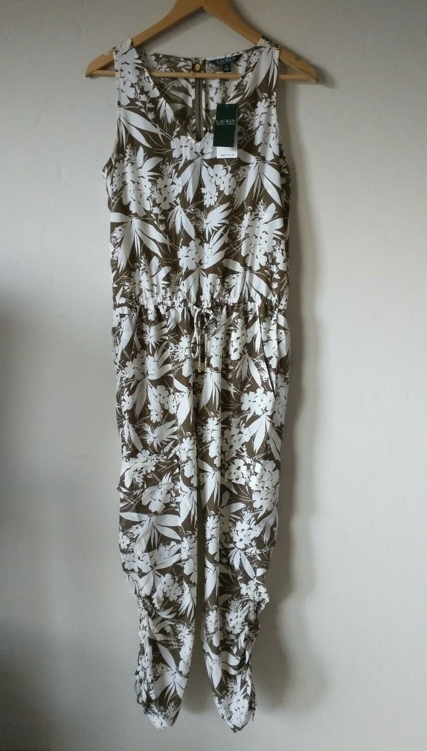 NWT LAUREN RALPH LAUREN Neila Green Cargo Ruched Jumpsuit Sleeveless Sz.6 $225 - Thumbnail 5
