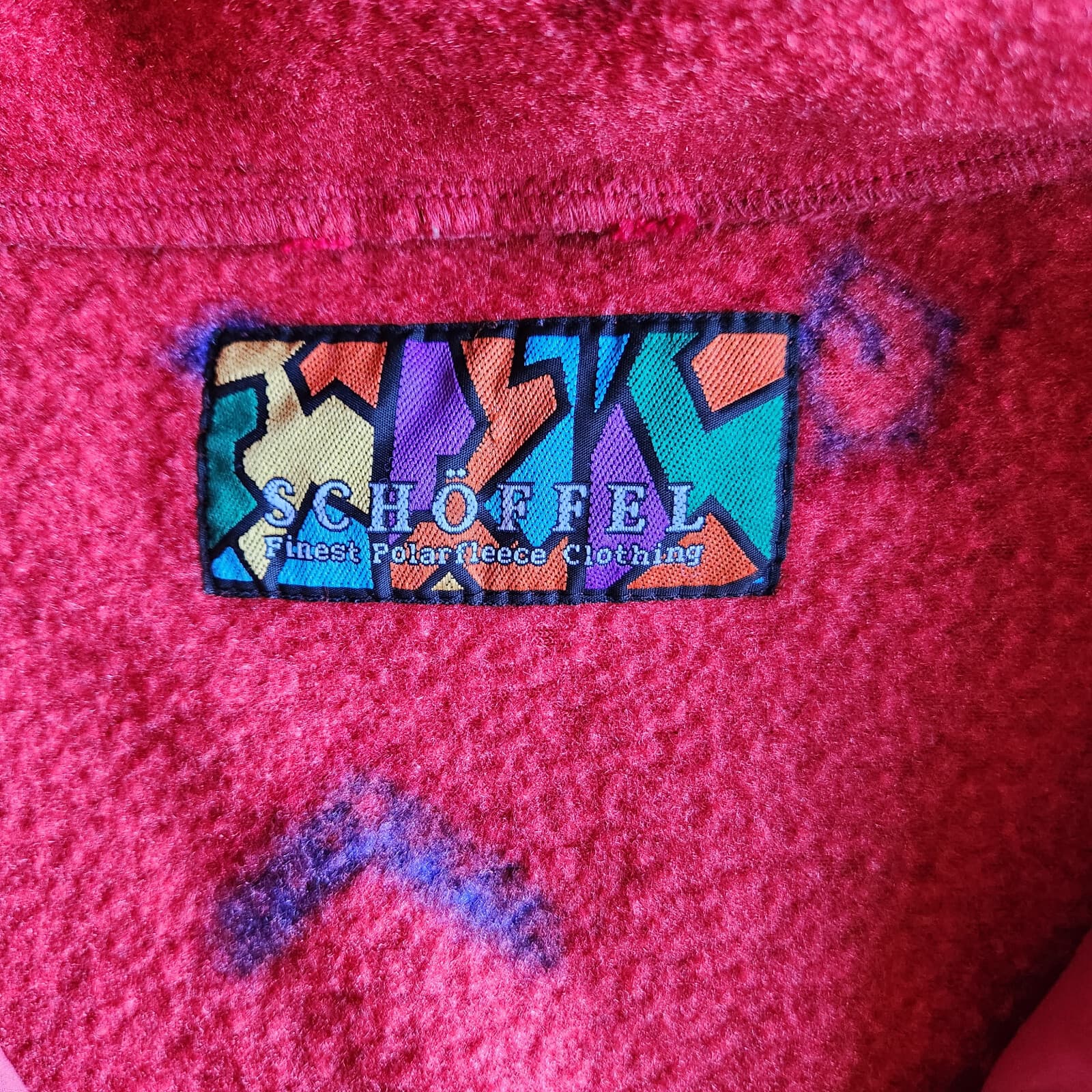 Vintage Schoffel Finest Polarfleec Aztec Pullover Jacket 1/2-Zip Pocket Red M - Thumbnail 6