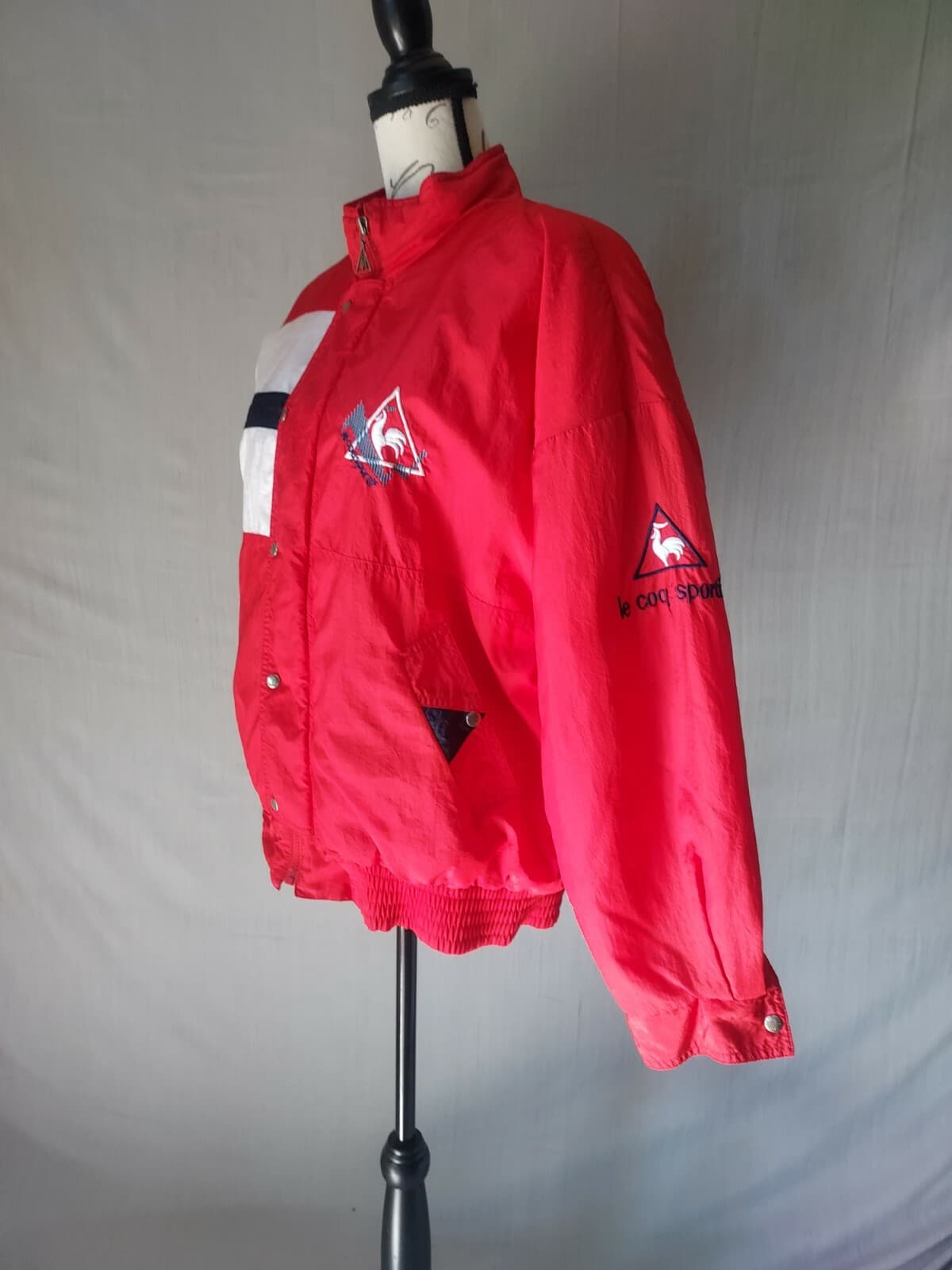 Vintage Le Coq Sportif Flannel Lined Jacket Zip-Up Pocket Red White Men Sz.S - Thumbnail 4