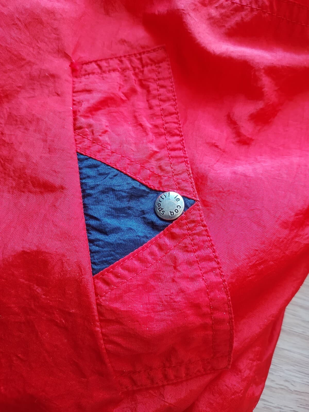 Vintage Le Coq Sportif Flannel Lined Jacket Zip-Up Pocket Red White Men Sz.S - Thumbnail 6