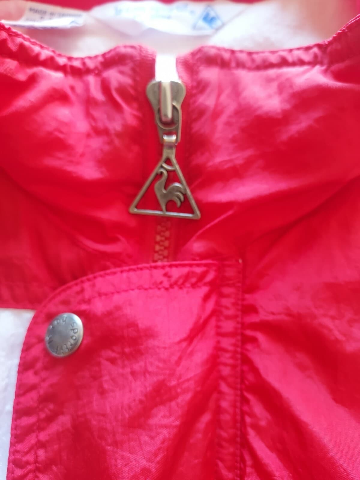 Vintage Le Coq Sportif Flannel Lined Jacket Zip-Up Pocket Red White Men Sz.S - Thumbnail 7