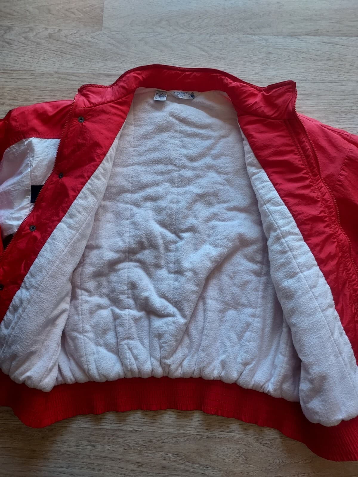 Vintage Le Coq Sportif Flannel Lined Jacket Zip-Up Pocket Red White Men Sz.S - Thumbnail 8