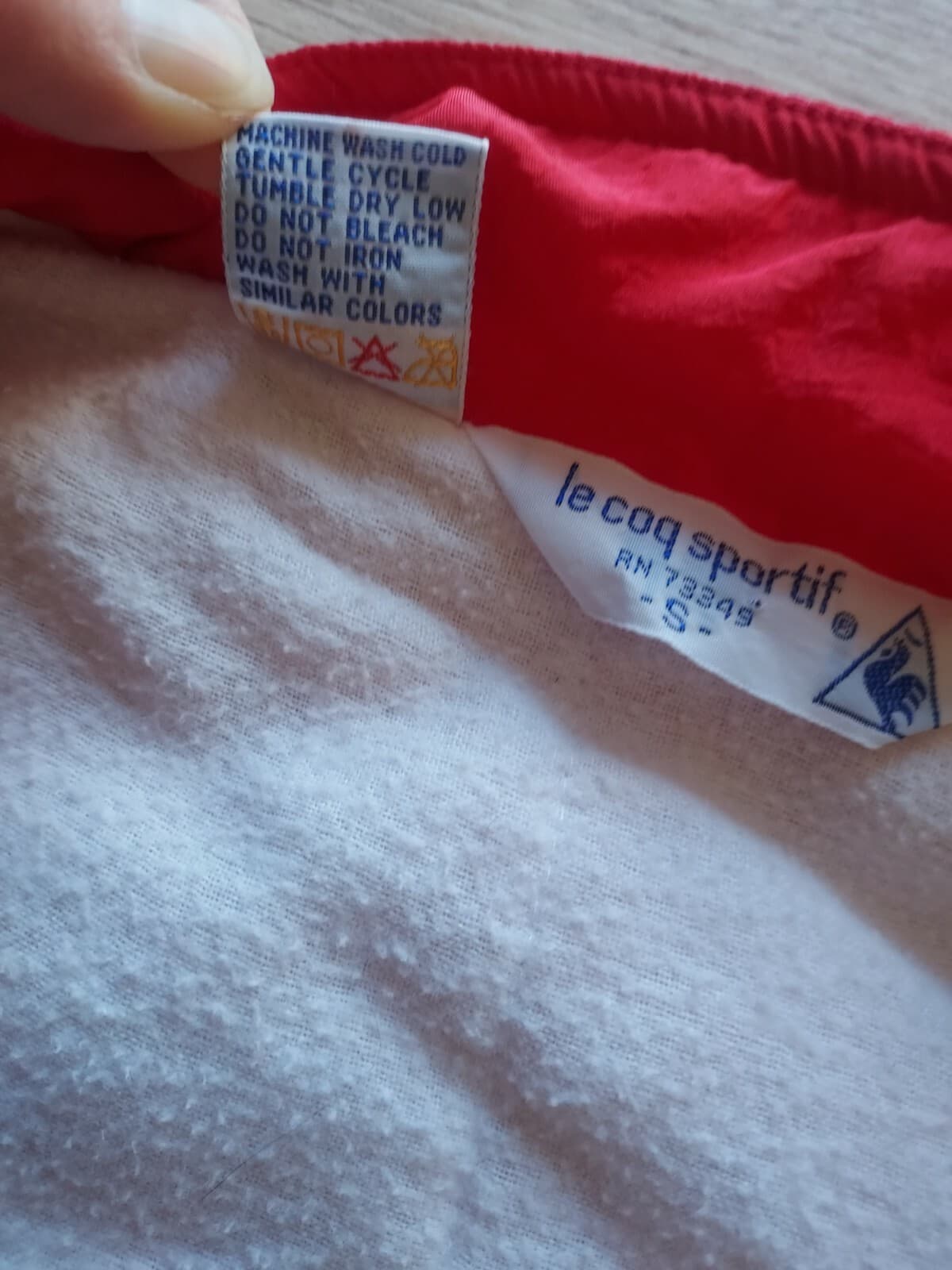 Vintage Le Coq Sportif Flannel Lined Jacket Zip-Up Pocket Red White Men Sz.S - Thumbnail 10