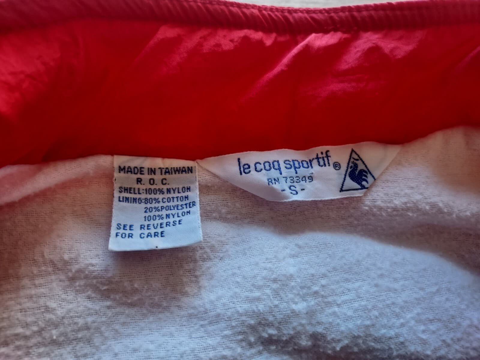 Vintage Le Coq Sportif Flannel Lined Jacket Zip-Up Pocket Red White Men Sz.S - Thumbnail 9