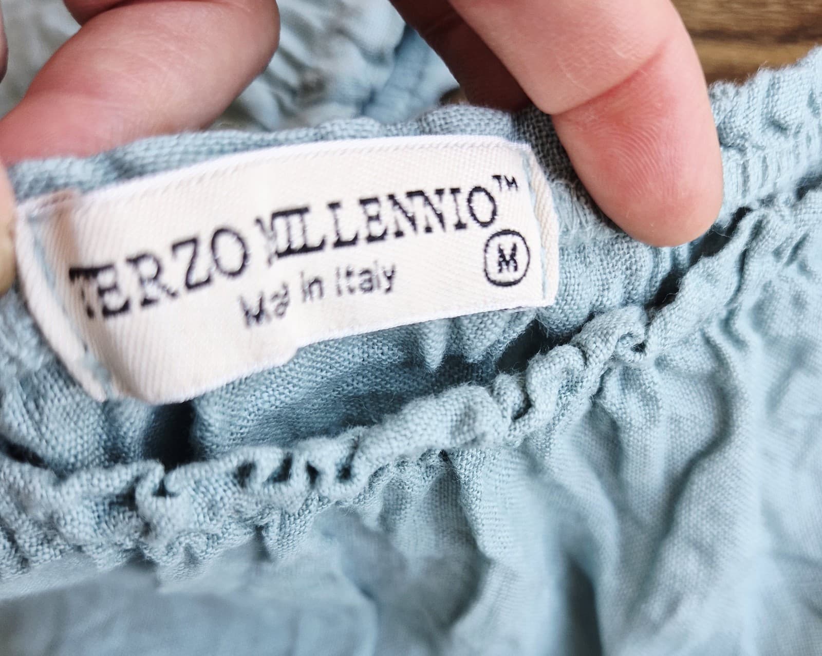 Terzo Millennio Made in Italy Linen Off-Shoulder Top Short Sleeve Green Womens M - Thumbnail 7