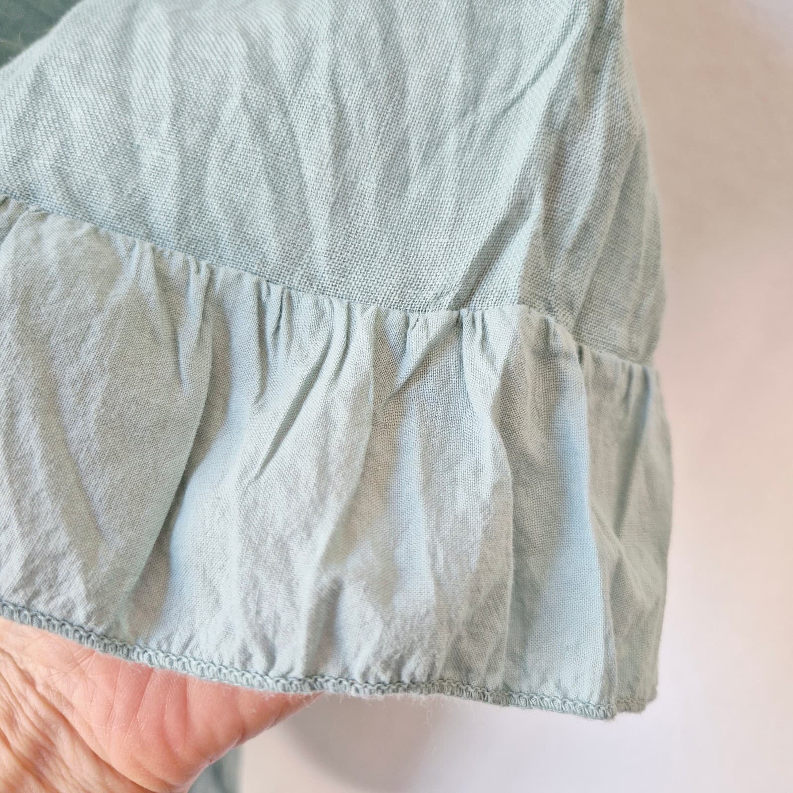 Terzo Millennio Made in Italy Linen Off-Shoulder Top Short Sleeve Green Womens M - Thumbnail 5
