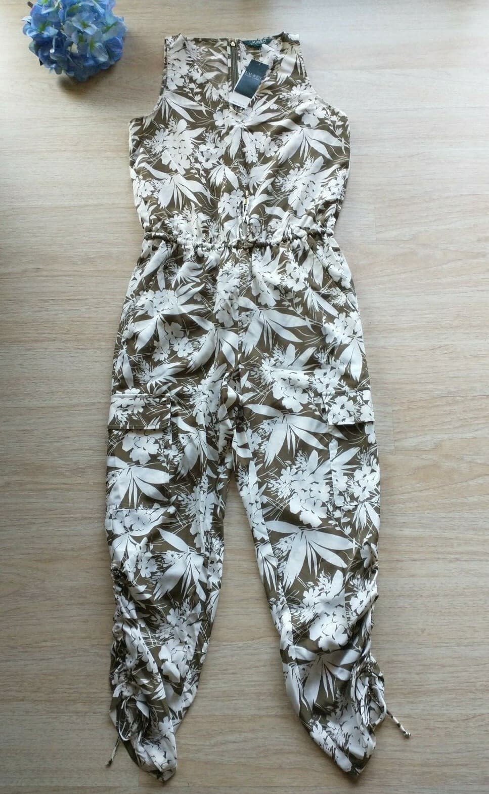 NWT LAUREN RALPH LAUREN Neila Green Cargo Ruched Jumpsuit Sleeveless Sz.6 $225 - Thumbnail 2
