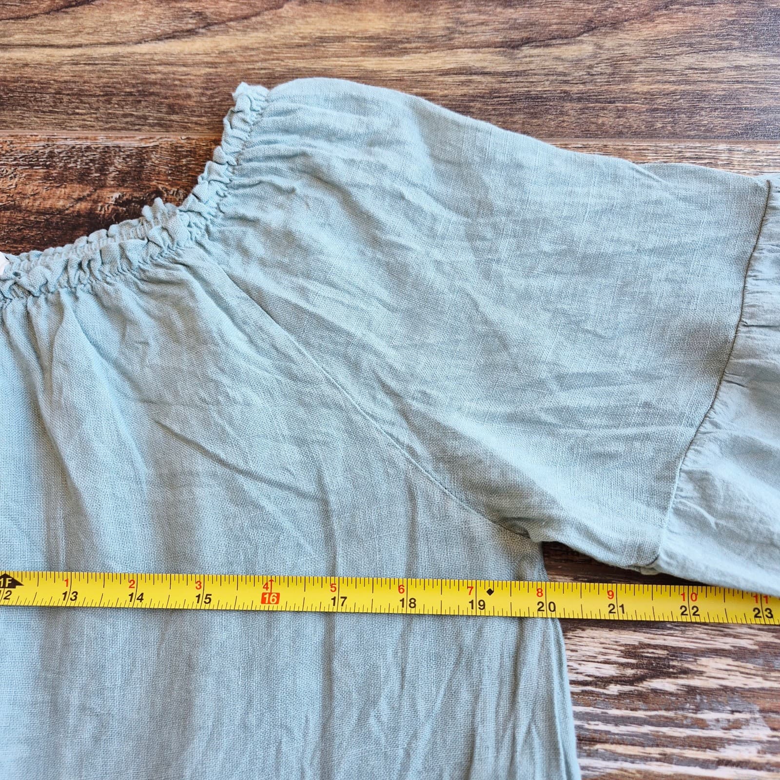 Terzo Millennio Made in Italy Linen Off-Shoulder Top Short Sleeve Green Womens M - Thumbnail 11