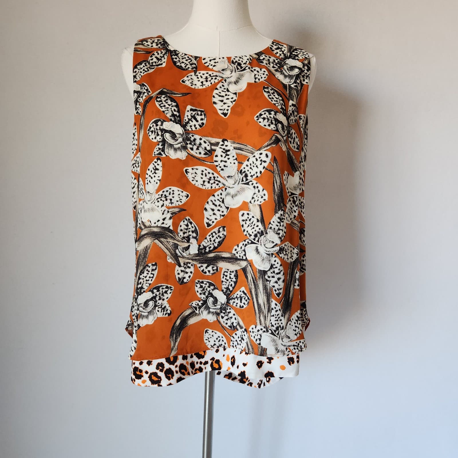 NWT Chico's Reversible Tank Top Desert Blooms Sunburst Chiffon Layer Sz.10 $65 - Thumbnail 2