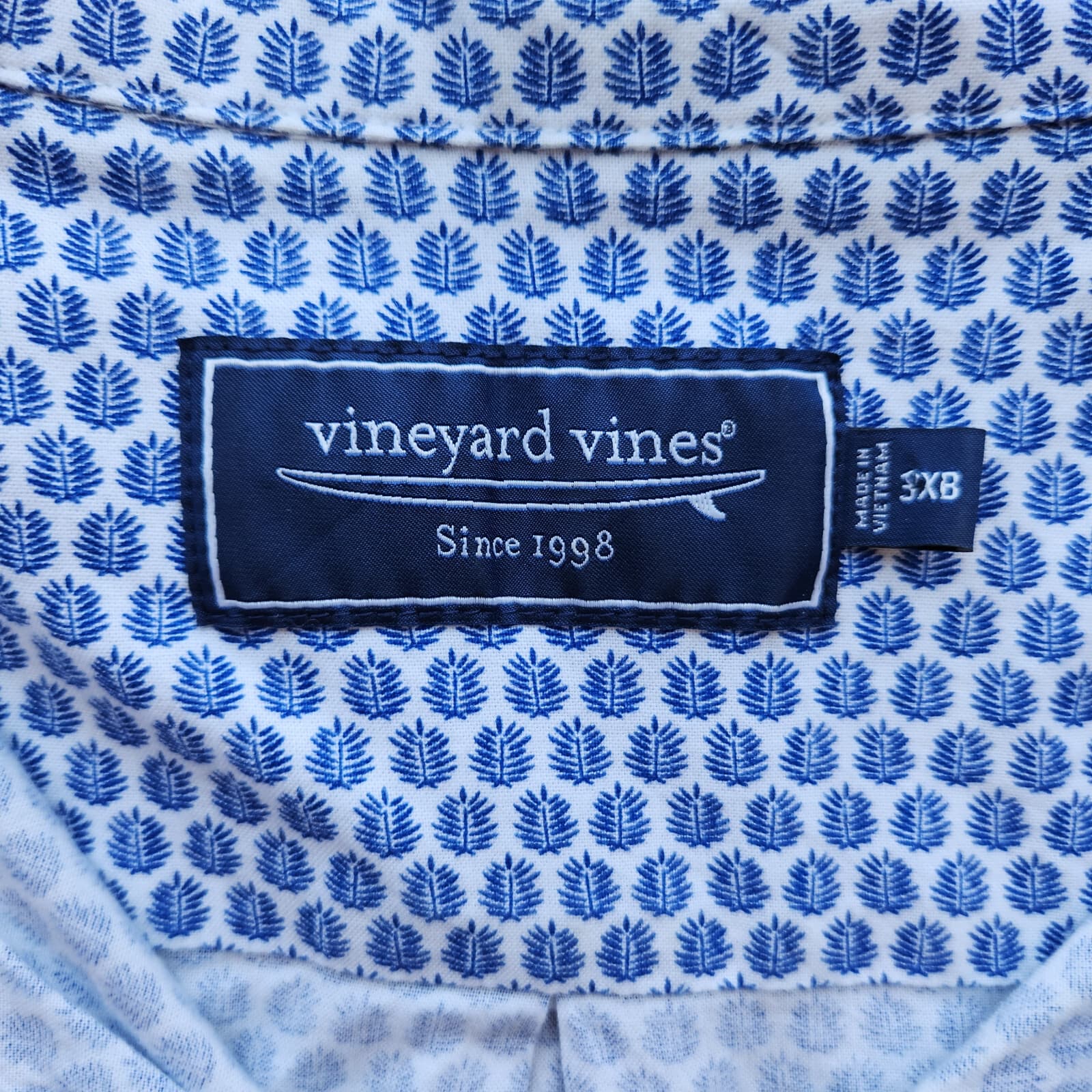Vineyard Vines Men's 3XB Leaf-Printed Button-Up Shirt Short Sleeve Blue White - Thumbnail 6