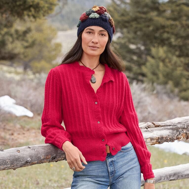 NWT Sundance Alpine Kiss Cable Knit Cardigan Puff Sleeve Wool Blend Blue Sz.M - Thumbnail 2