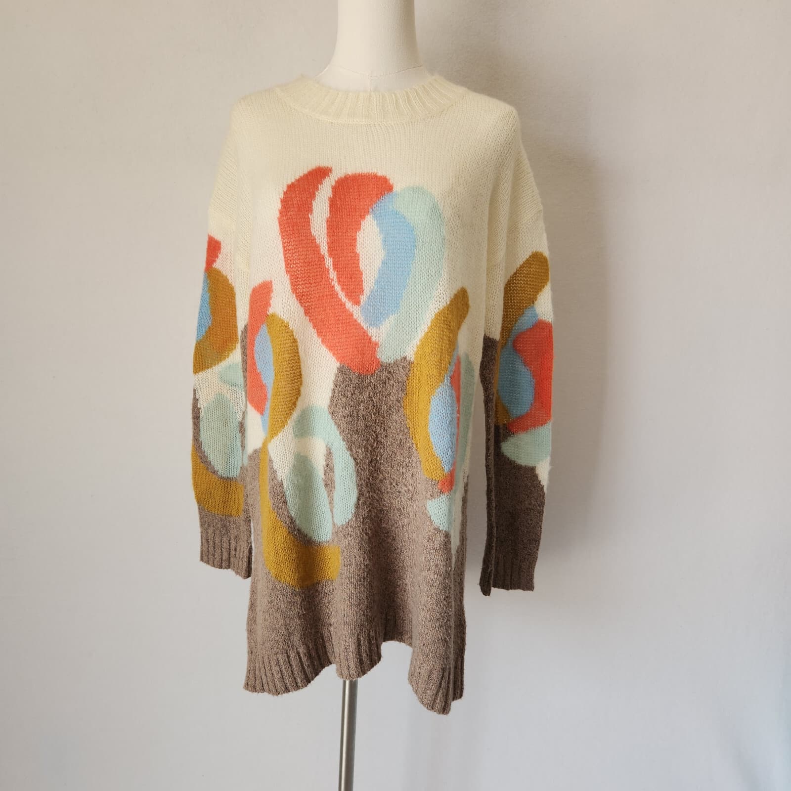 Sundance Abstract Cotton Wool Cashmere Mohair Crewneck Sweater Multicolor Sz.M