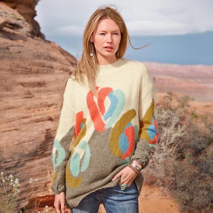 Sundance Abstract Cotton Wool Cashmere Mohair Crewneck Sweater Multicolor Sz.M - Thumbnail 2