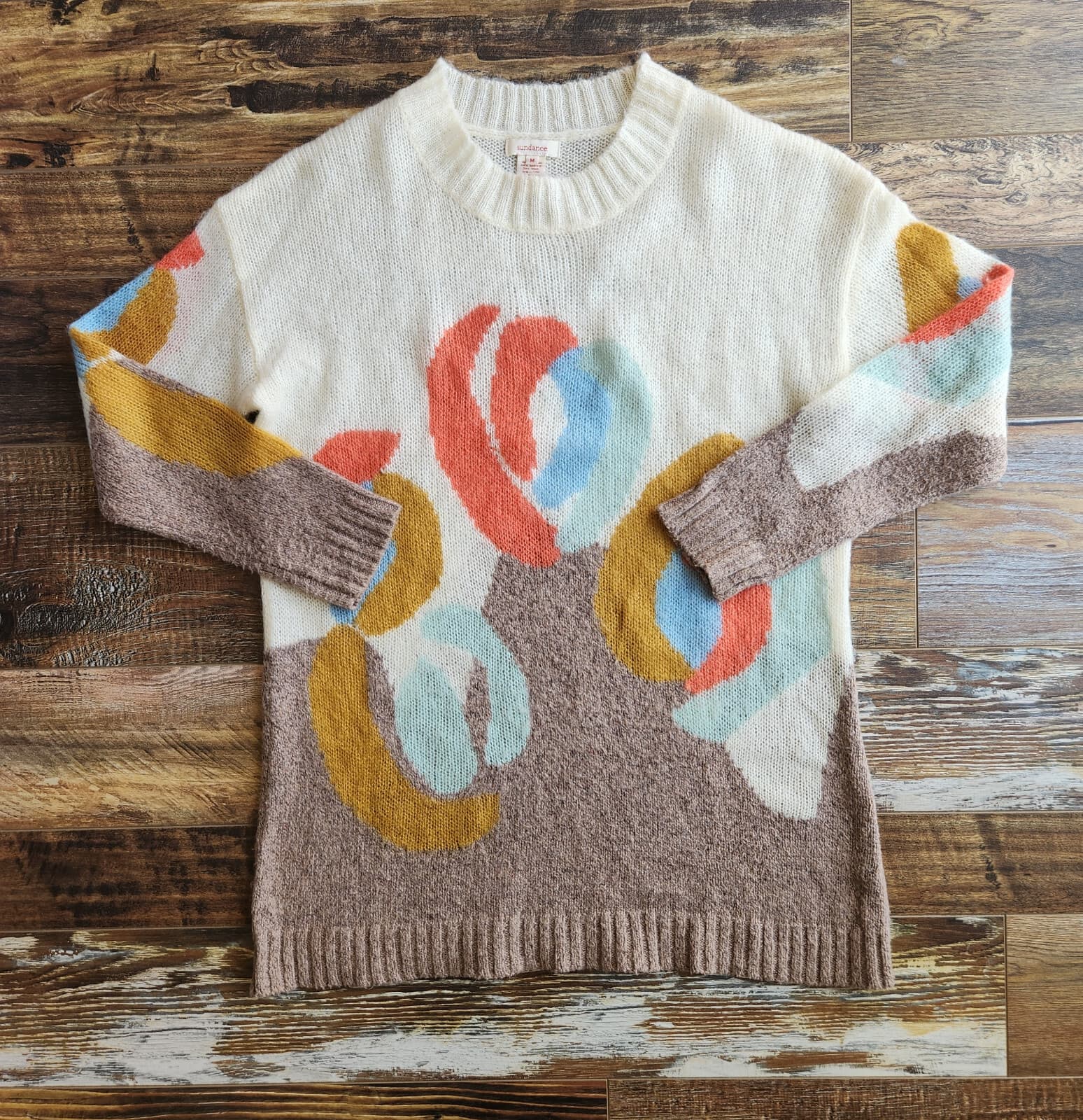 Sundance Abstract Cotton Wool Cashmere Mohair Crewneck Sweater Multicolor Sz.M - Thumbnail 4